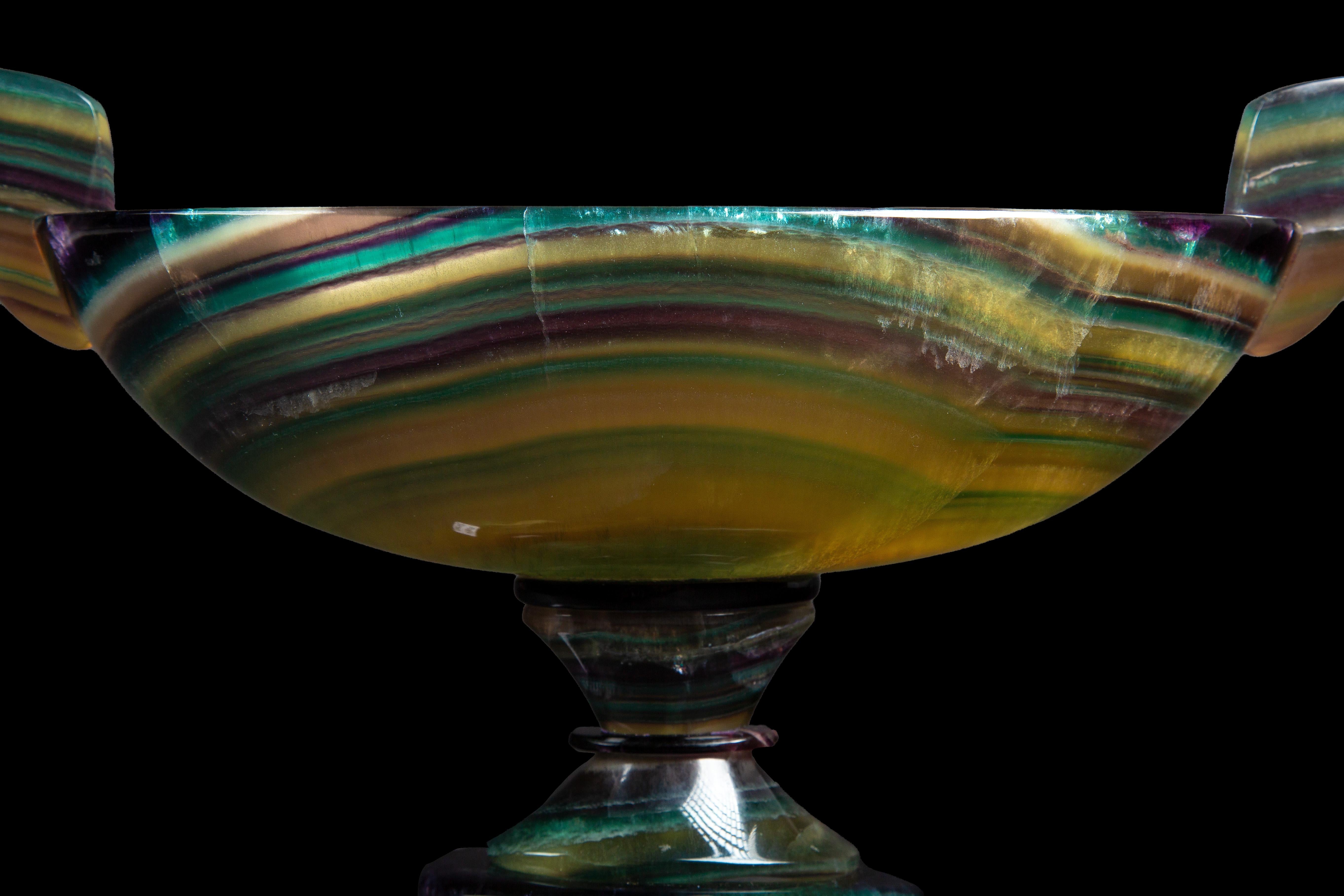 Argentinian Artistry: Hand-Carved Natural Fluorite Vessel 1