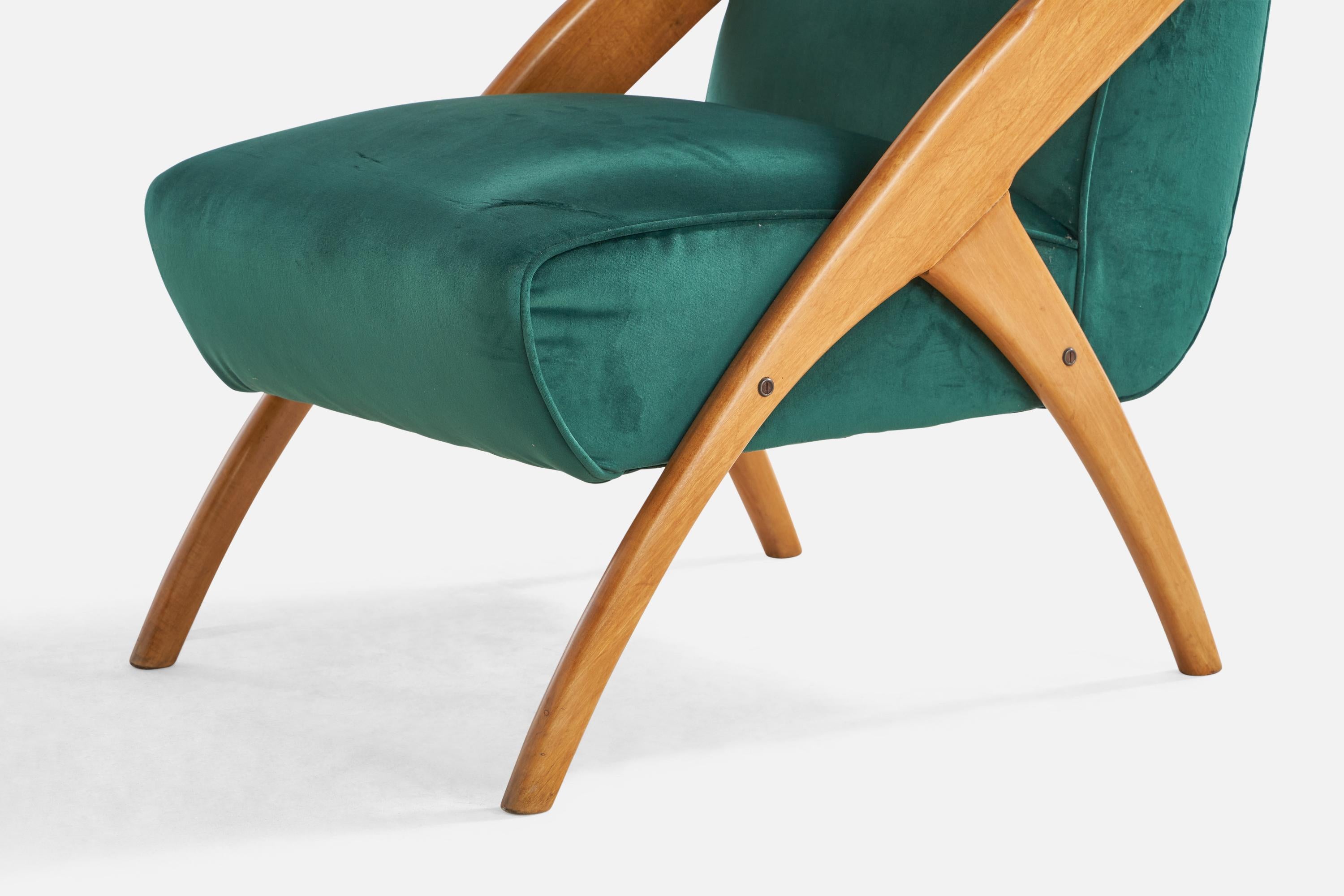 Argentinian Designer, Lounge Chairs, Wood, Velvet, Argentina, 1950s For Sale 2