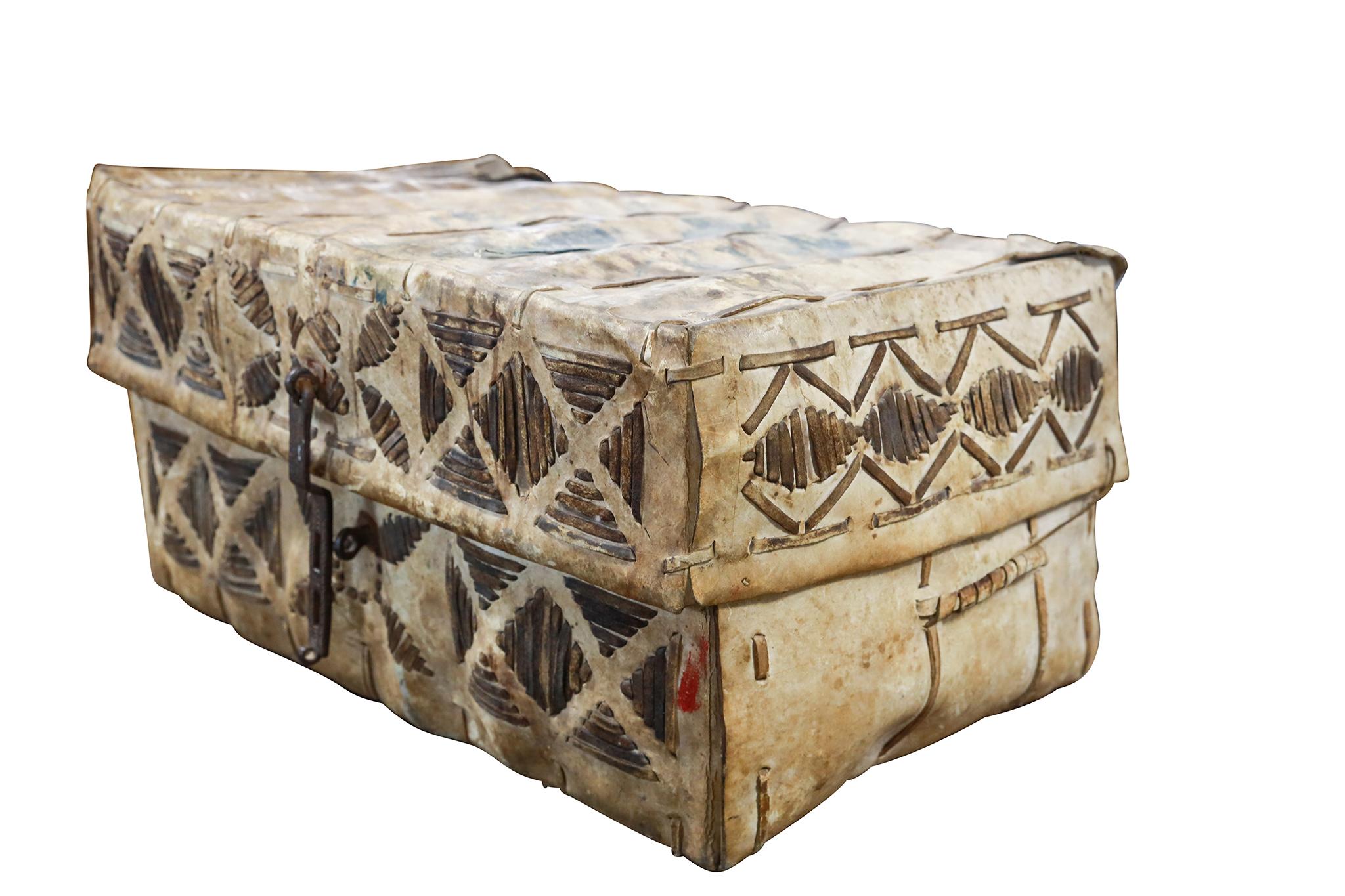 Handmade by Gauchos in the frontier region of Argentina. These trunks are extremely rare and wonderfully decorative. Circa 1900.

Dimensions: 15