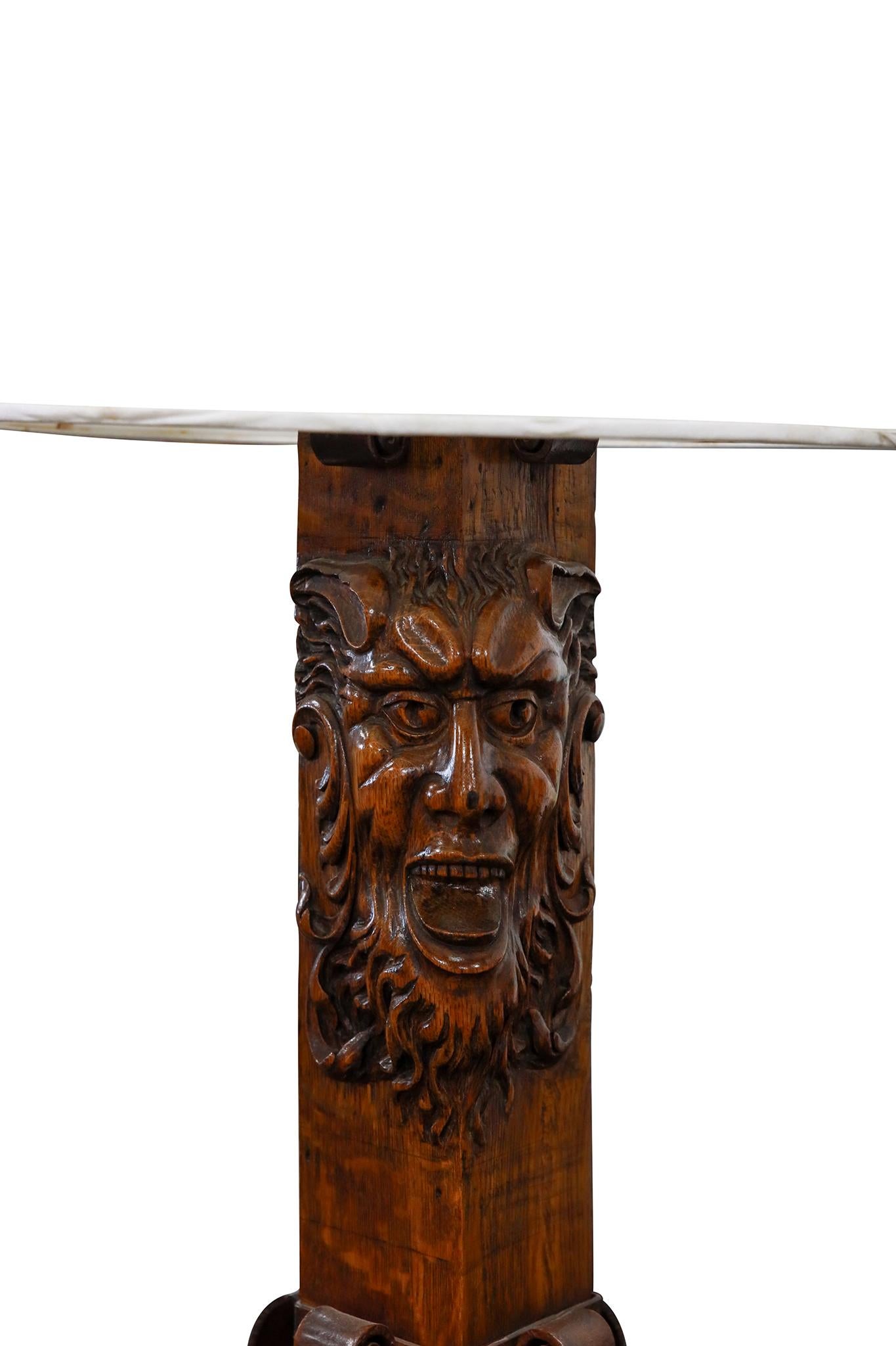 Argentinian Pair of Carved Oak & Iron Table Lamps In condizioni buone a Round Top, TX