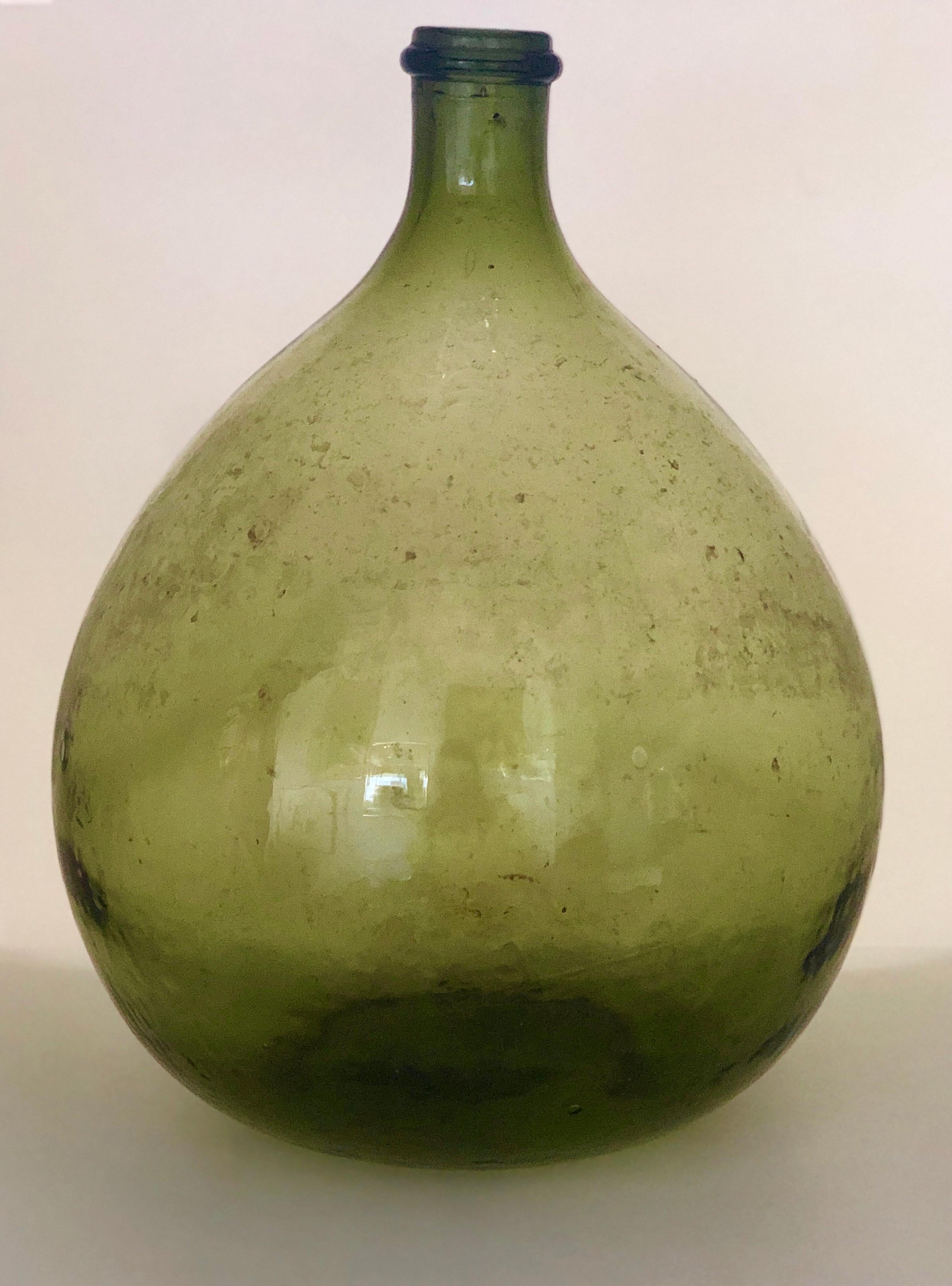 Mid-Century Modern Argentinian Peridot Green Demijohn Optical Glass Wine Jug