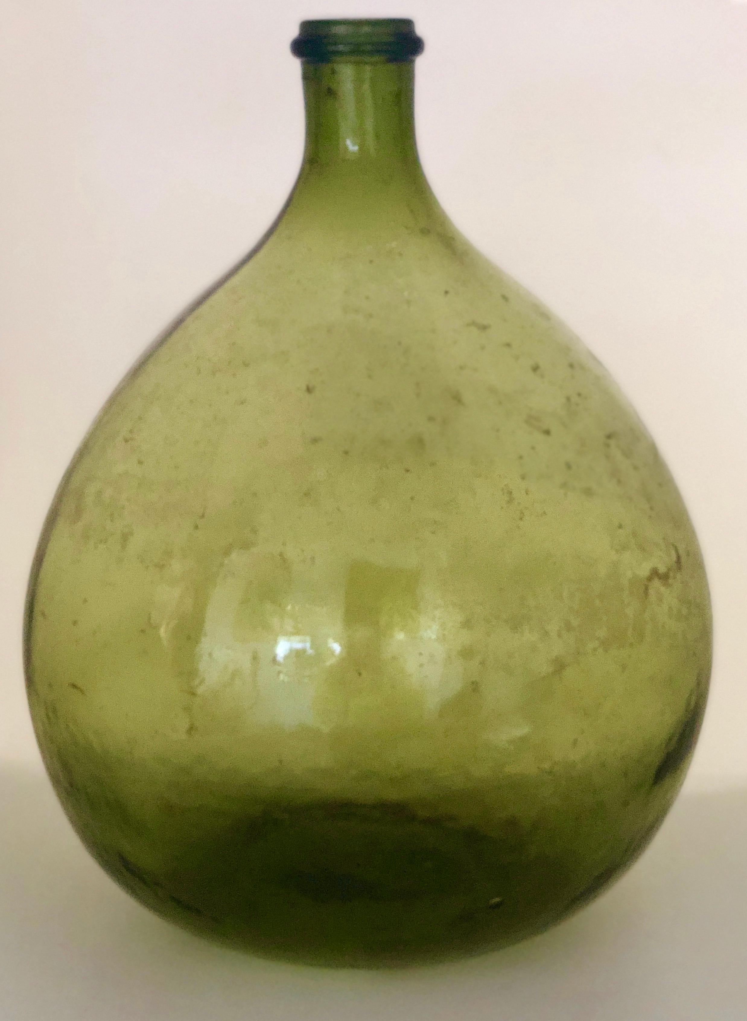 Argentine Argentinian Peridot Green Demijohn Optical Glass Wine Jug