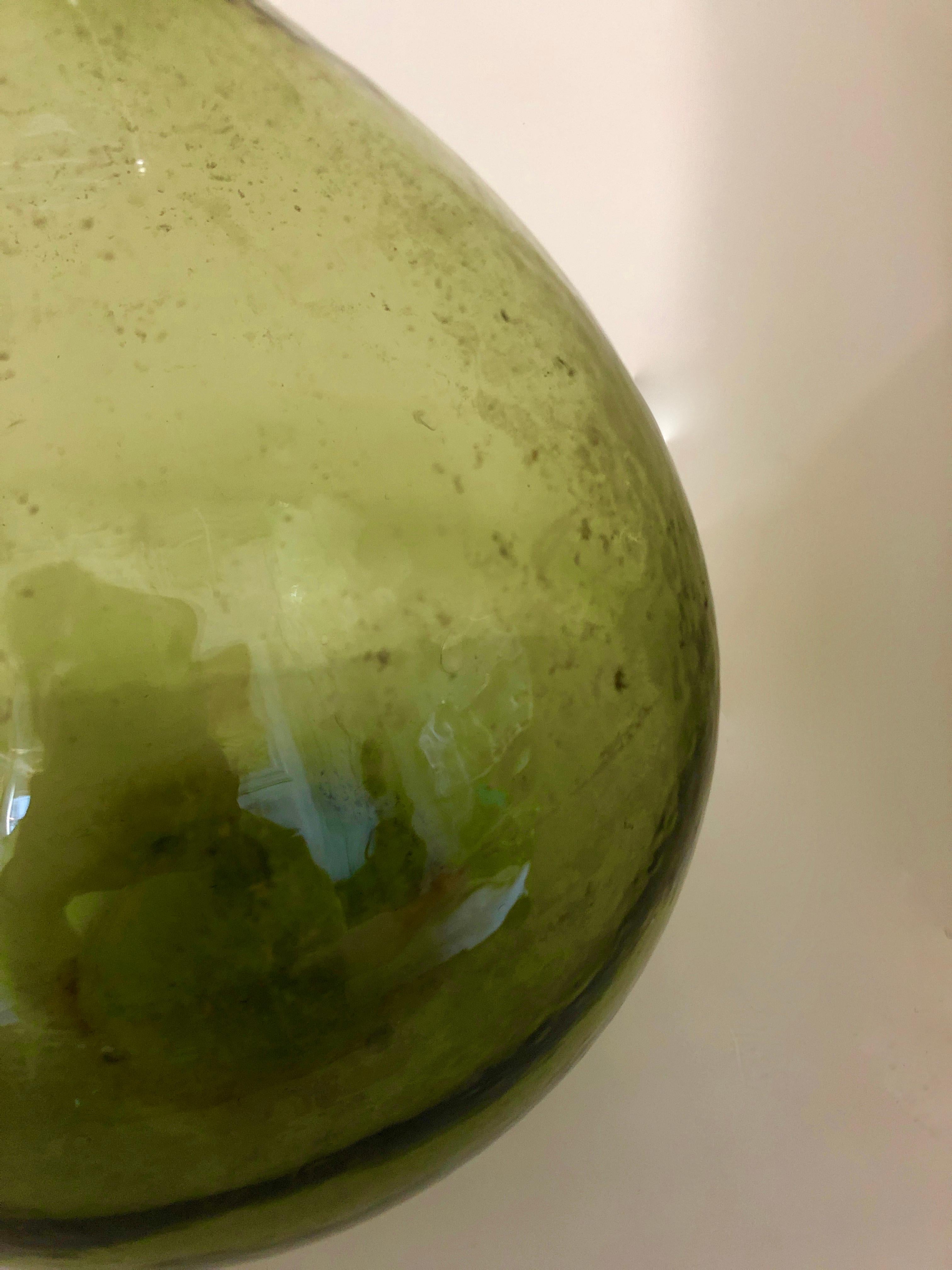 Argentinian Peridot Green Demijohn Optical Glass Wine Jug 1
