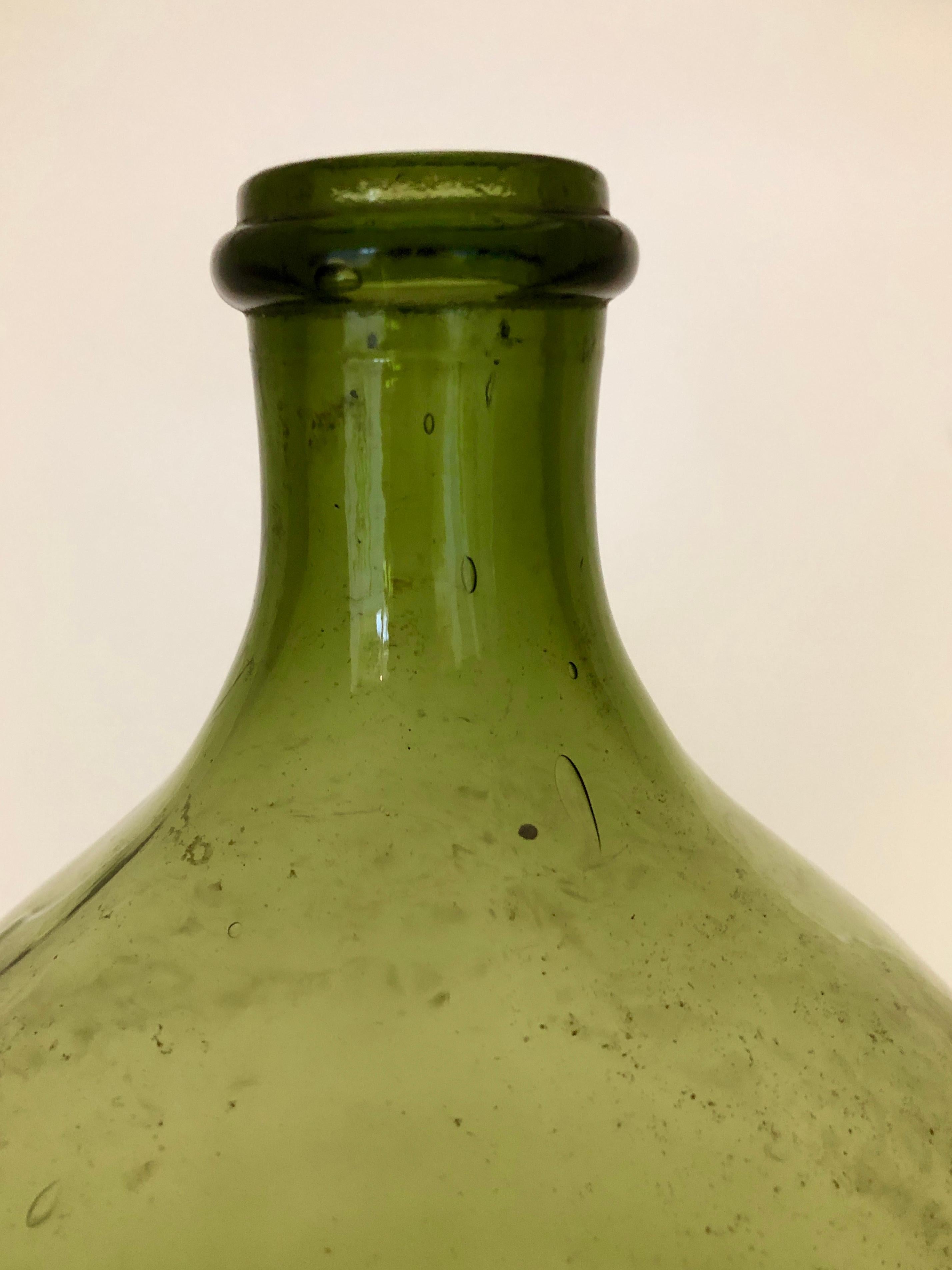 Argentinian Peridot Green Demijohn Optical Glass Wine Jug 2