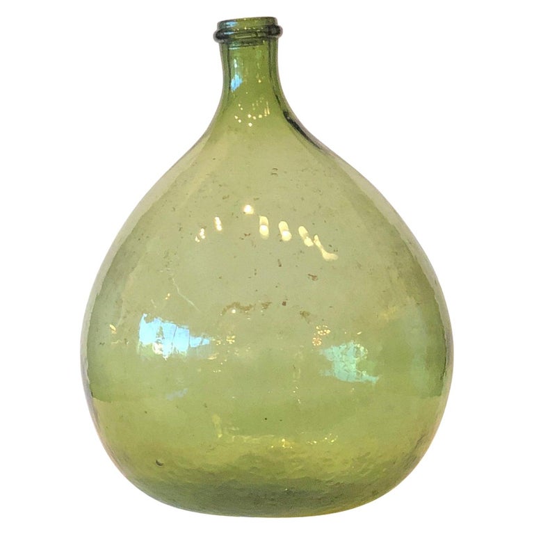 Argentinian Peridot Green Demijohn Optical Glass Wine Jug For Sale at