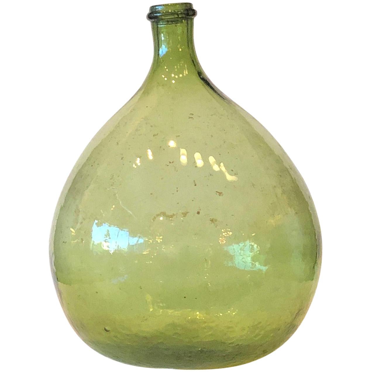Argentinian Peridot Green Demijohn Optical Glass Wine Jug