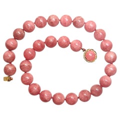 Collana di perline di rodocrosite argentina, chiusura in rodochrosite con placca d'oro, 18 pollici