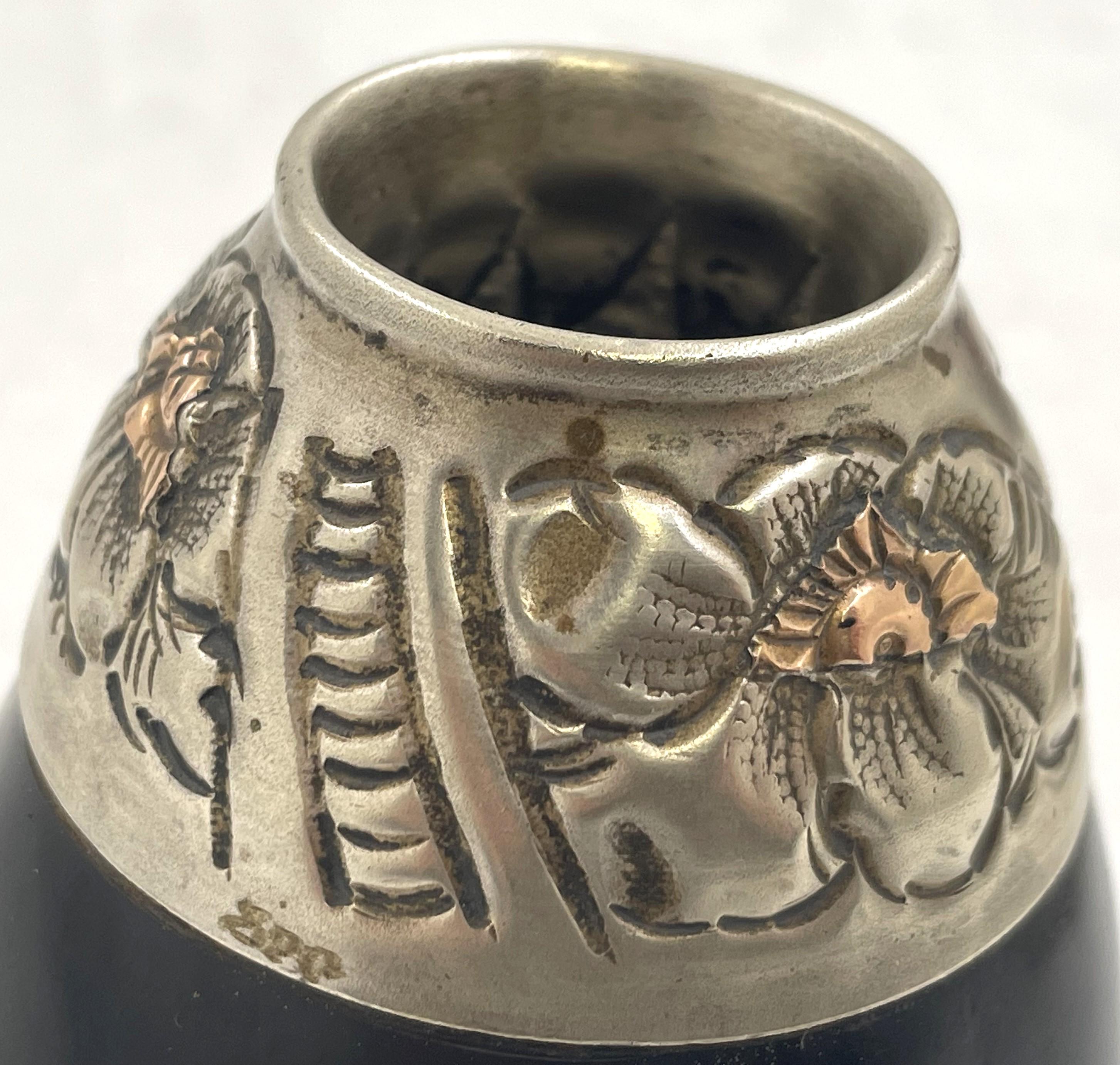 20th Century Argentinian Silver and 18K Gold Inlaid Mate Cup with Straw For Sale