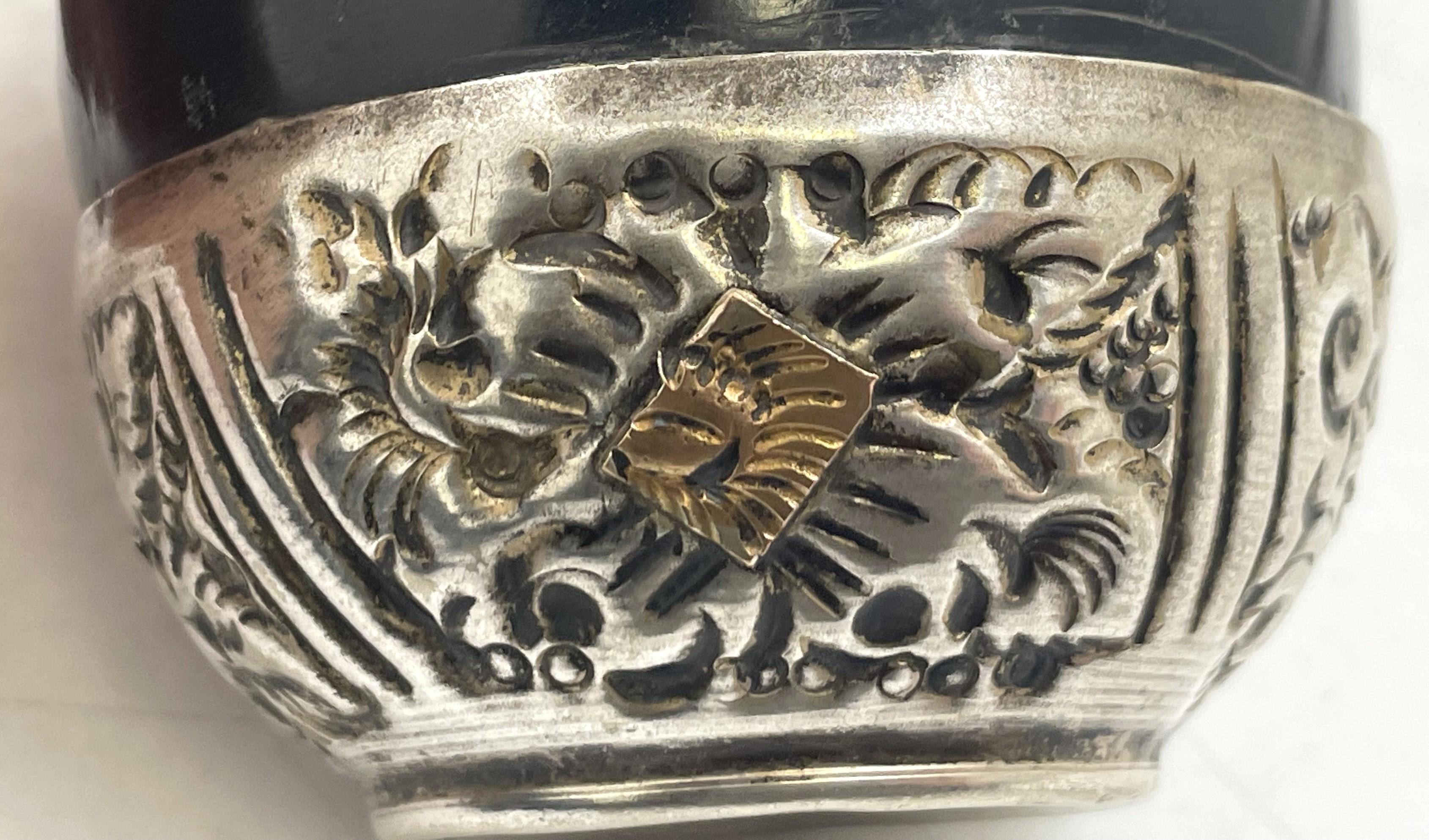 Argentinian Silver and 18K Gold Inlaid Mate Cup with Straw For Sale 1