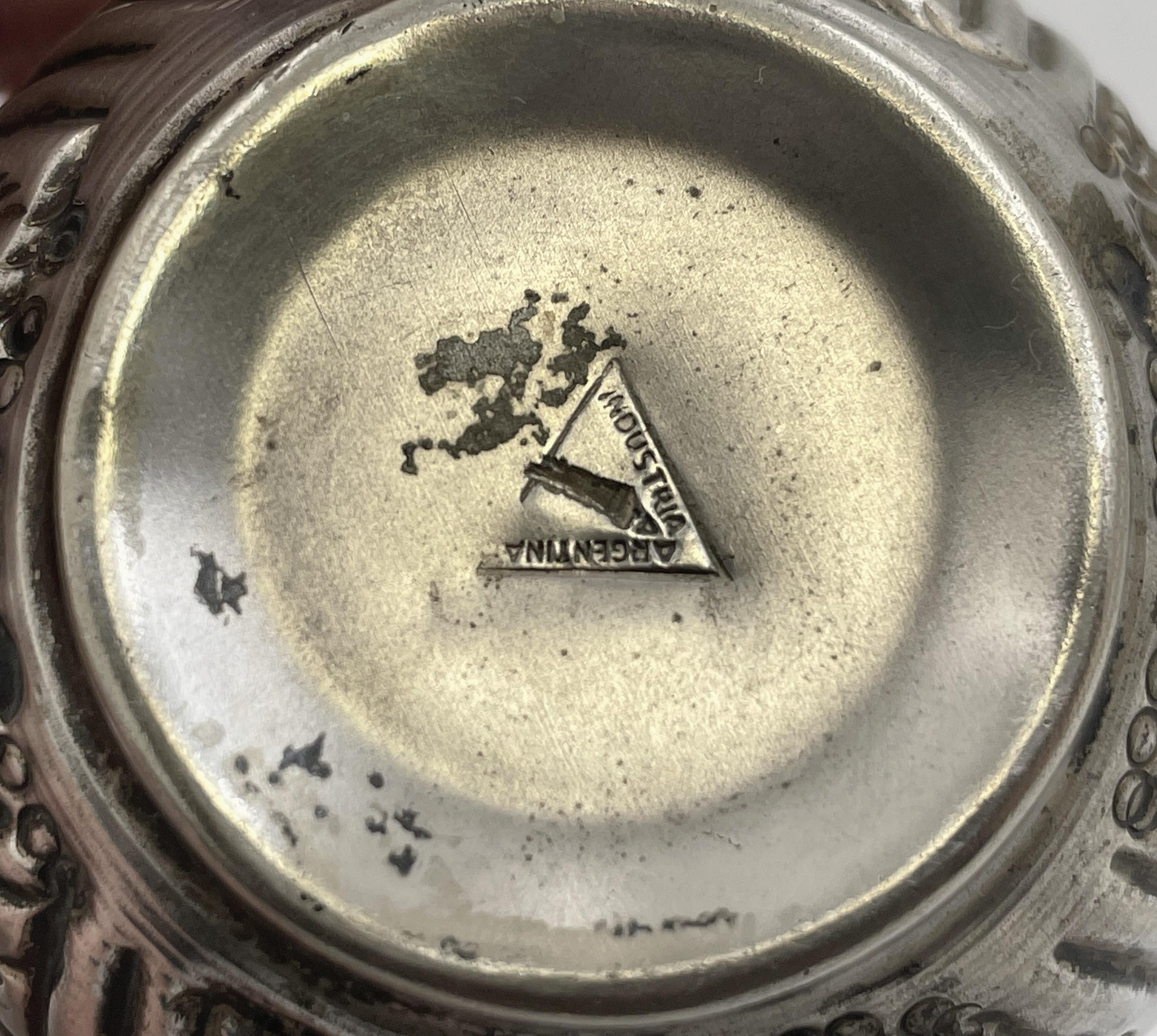 Argentinian Silver and 18K Gold Inlaid Mate Cup with Straw For Sale 2