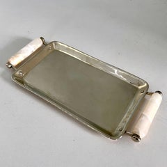 Argentinian Silver Plate Tray with Onyx Handles