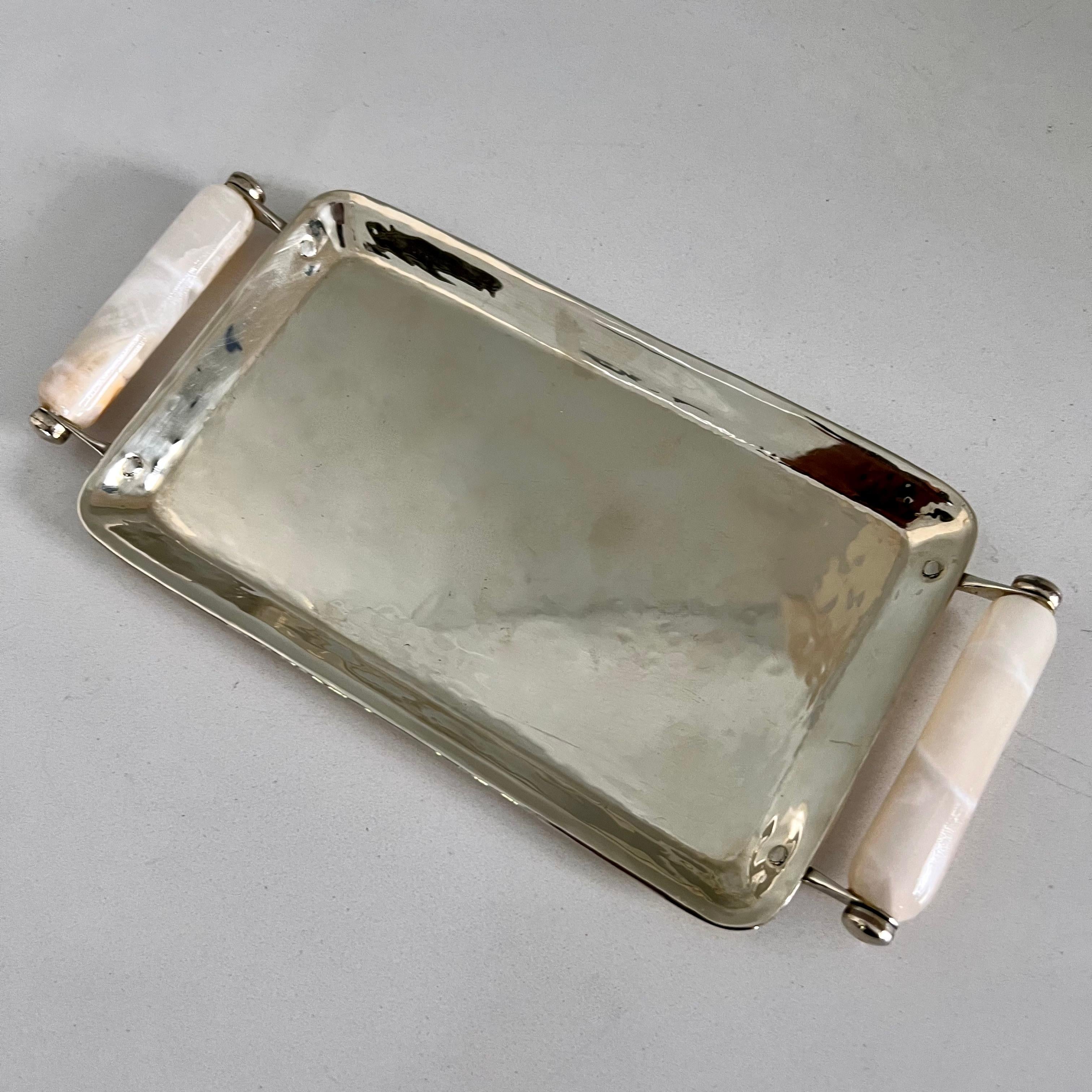 Argentinian Silver Plate Tray with Onyx Handles In Good Condition For Sale In Los Angeles, CA