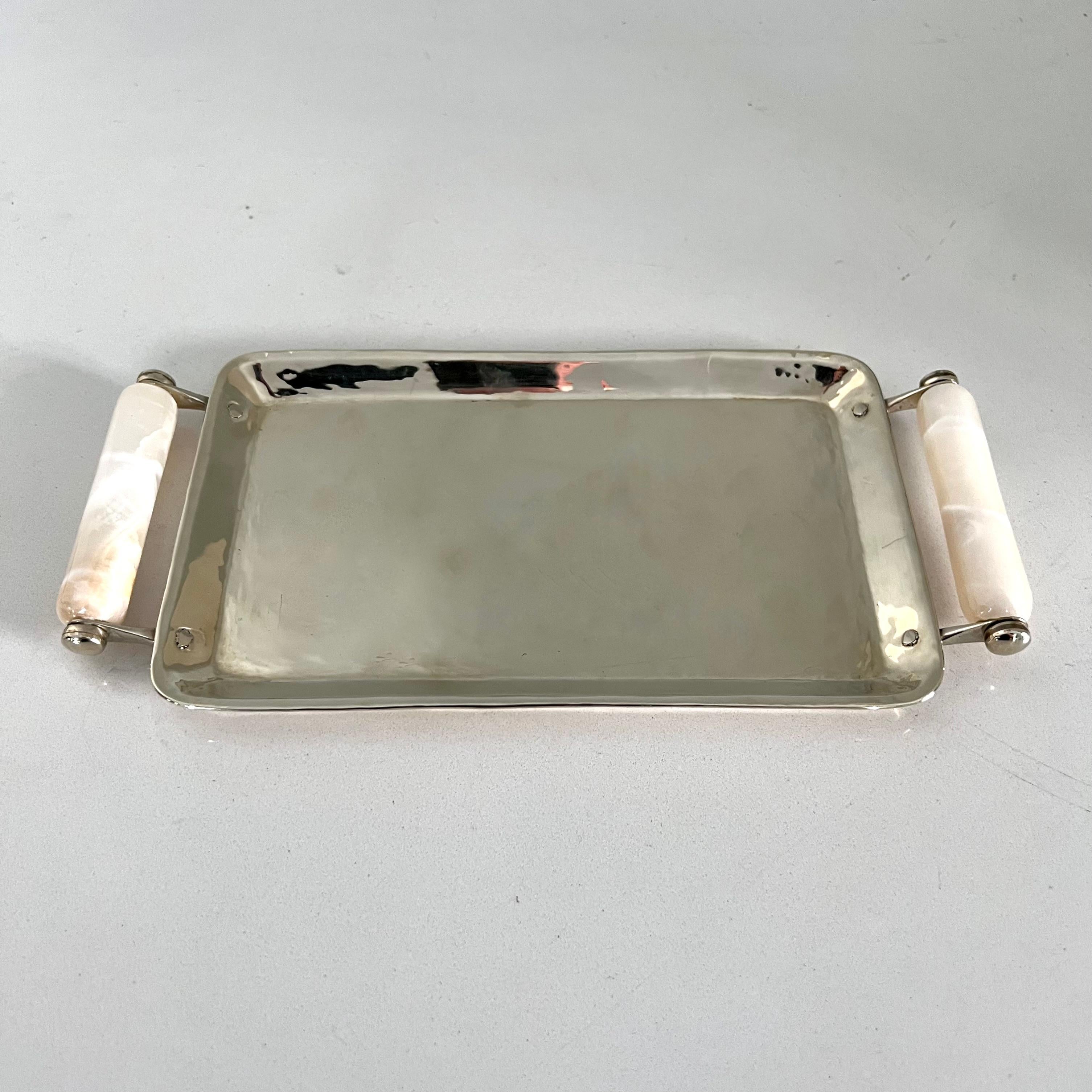 20th Century Argentinian Silver Plate Tray with Onyx Handles For Sale