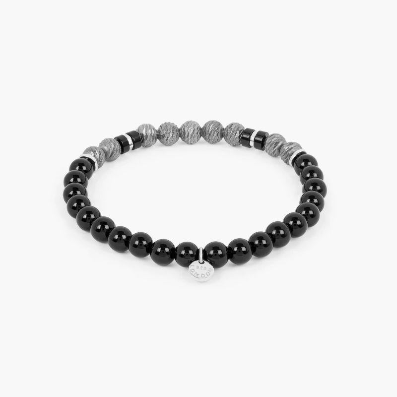 Argento Graffiato Bracelet with Agate in Rhodium Sterling Silver, Size L In New Condition For Sale In Fulham business exchange, London
