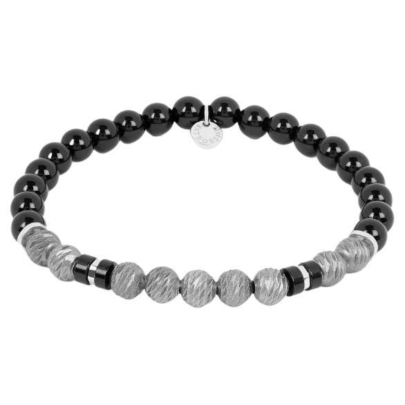 Argento Graffiato Bracelet with Agate in Rhodium Sterling Silver, Size S