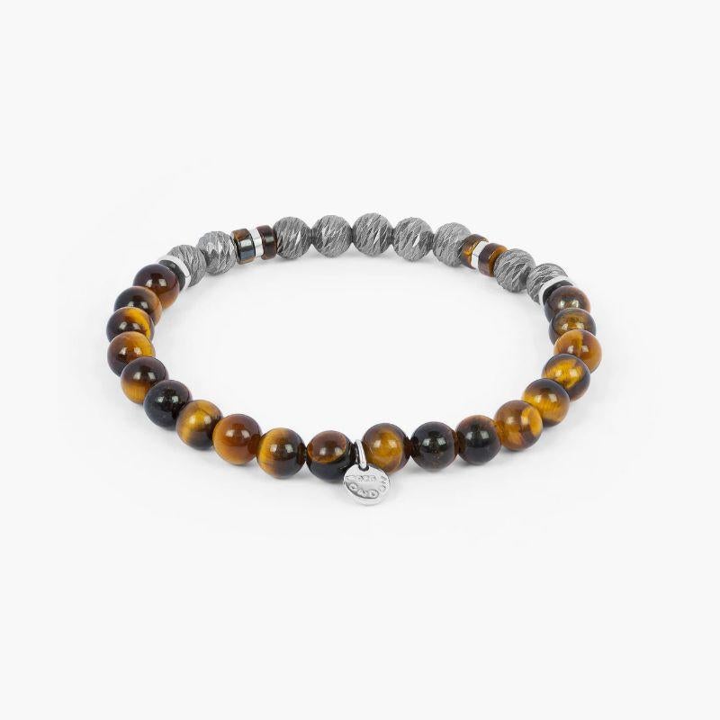 Argento Graffiato Bracelet with Tiger Eye in Rhodium Sterling Silver, Size L In New Condition For Sale In Fulham business exchange, London
