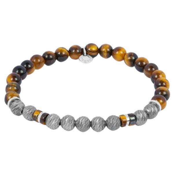 Argento Graffiato Bracelet with Tiger Eye in Rhodium Sterling Silver, Size S For Sale