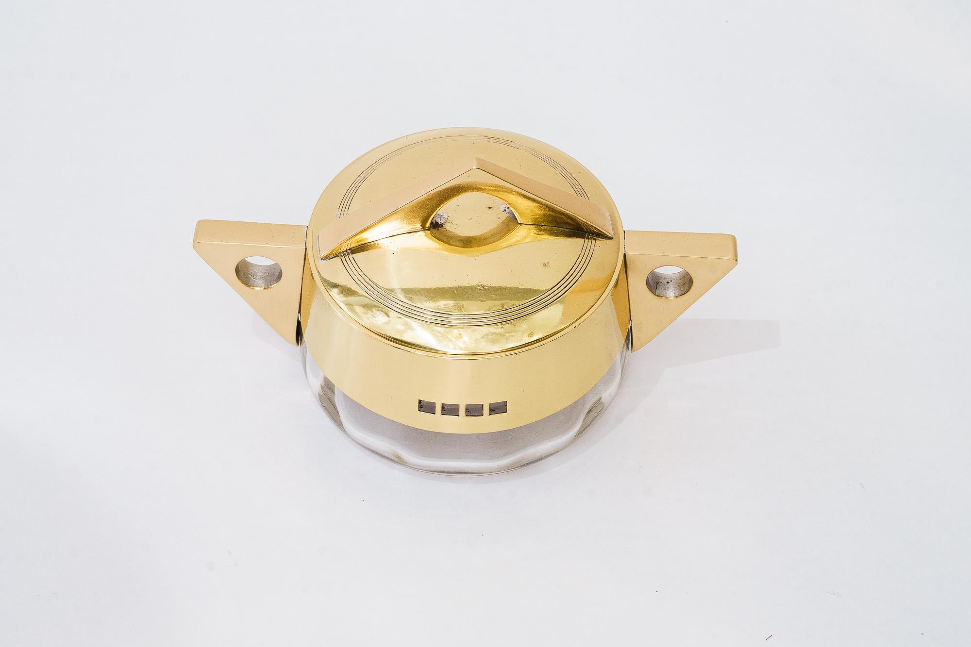 Jugendstil Argentor Sugar bowl made of brass and glass. Design by Jutta Sika around 1910 For Sale