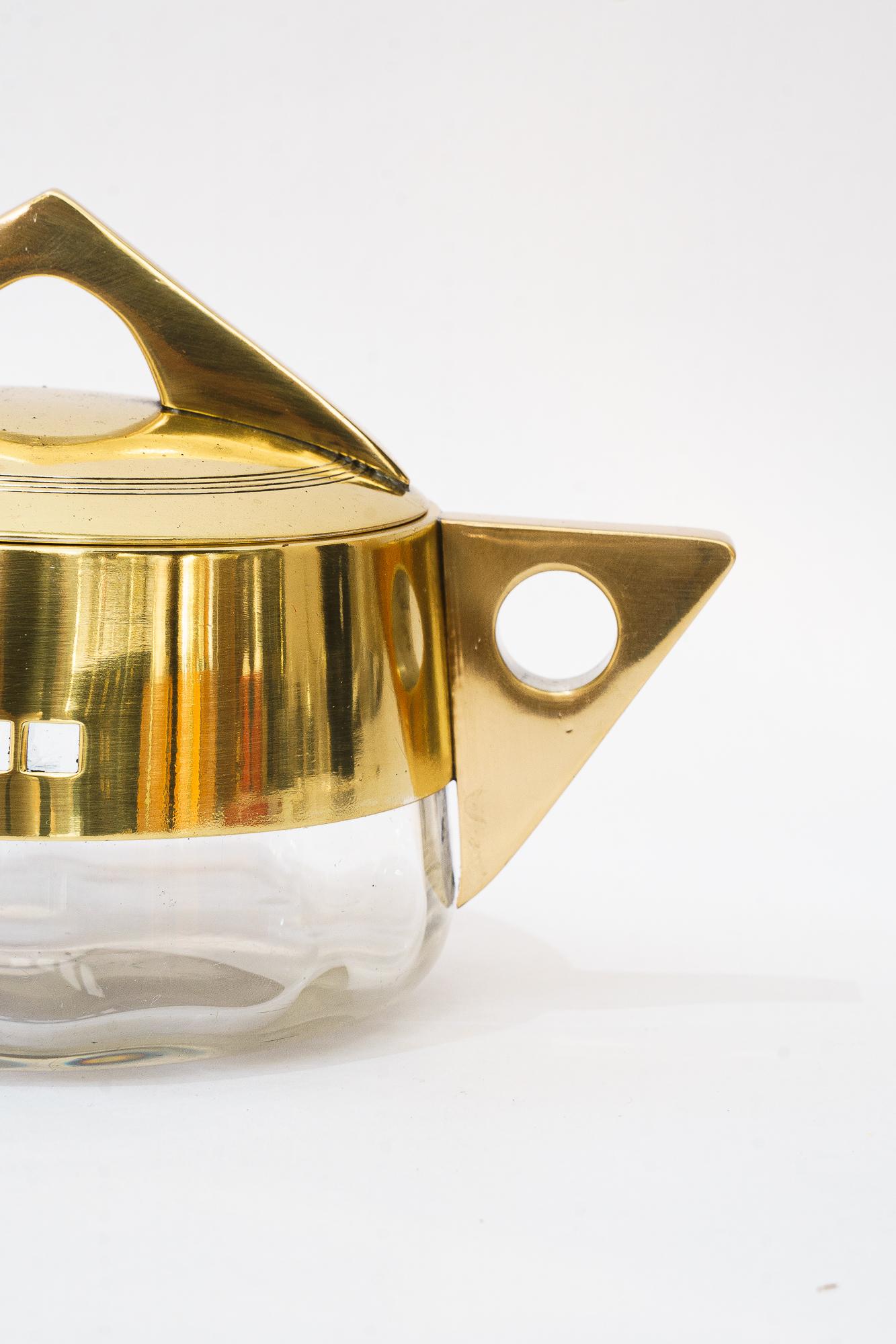 Austrian Argentor Sugar bowl made of brass and glass. Design by Jutta Sika around 1910 For Sale