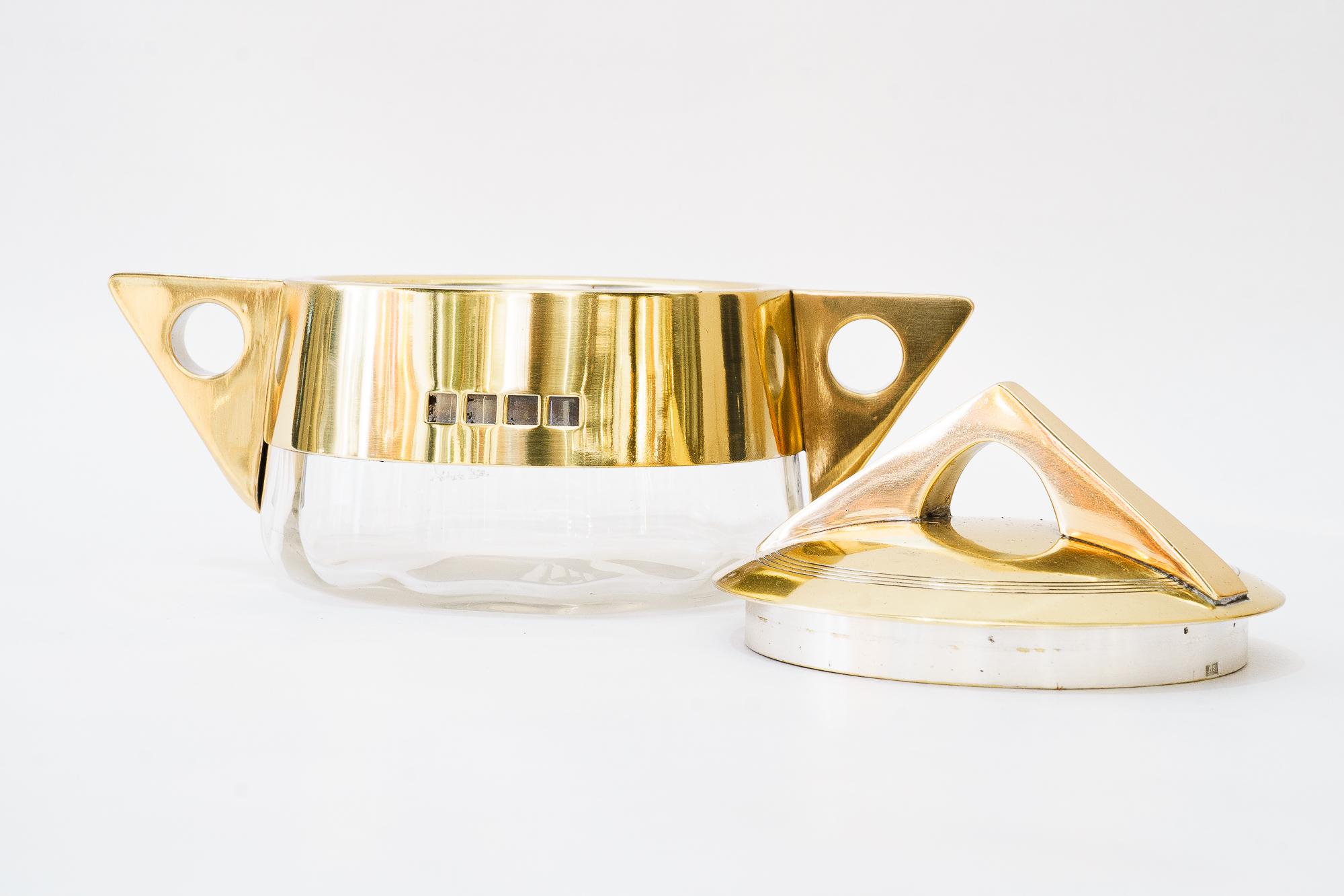 Lacquered Argentor Sugar bowl made of brass and glass. Design by Jutta Sika around 1910 For Sale
