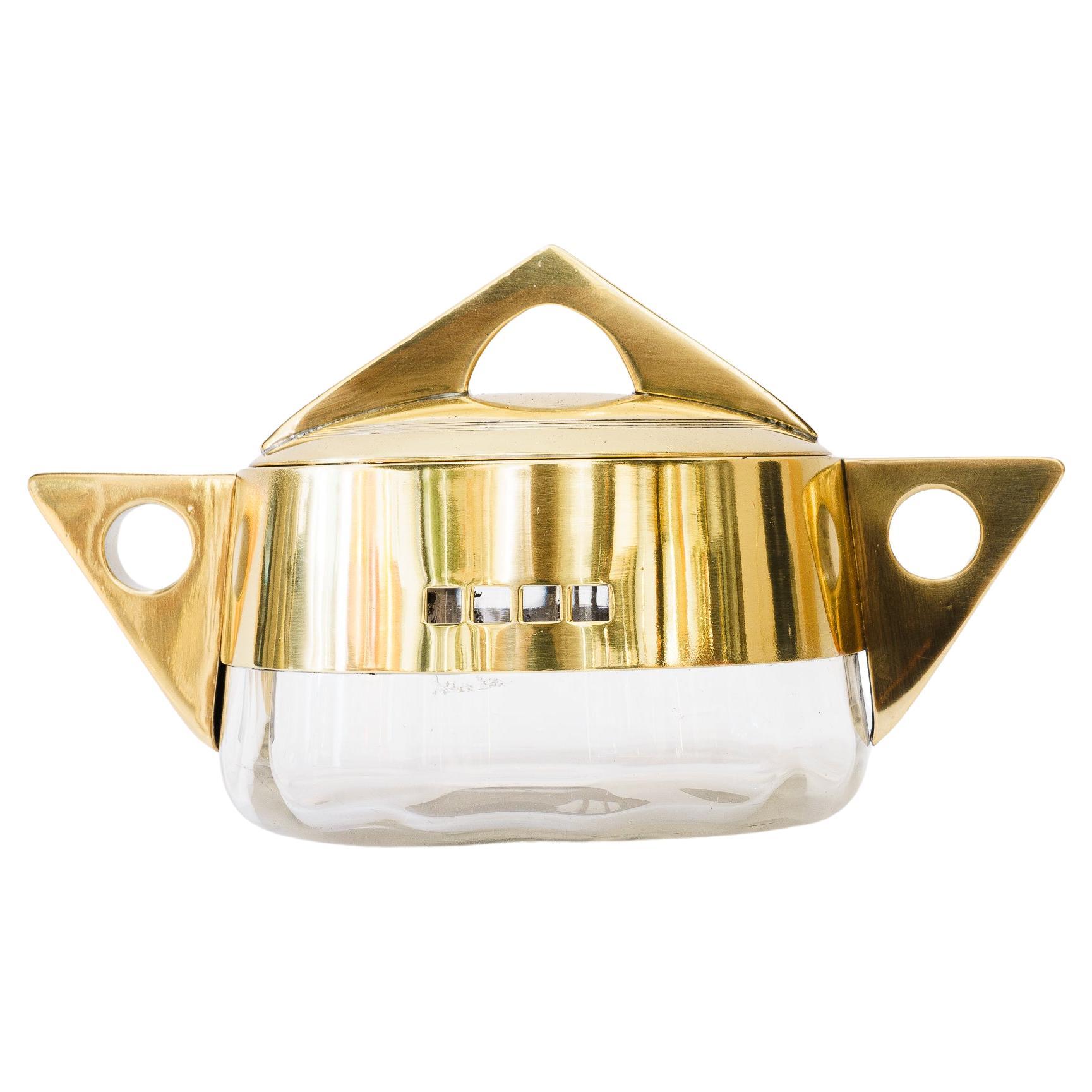 Argentor Sugar bowl made of brass and glass. Design by Jutta Sika around 1910 For Sale