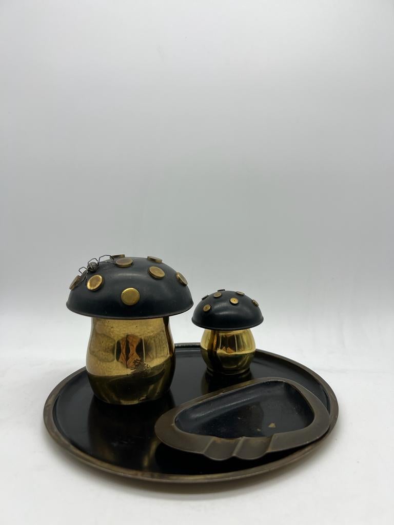 Brass Argentor Vienna Smoker Set Mushrooms Midcentury 50s