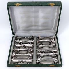 Argit French Silver Art Deco Knife Rests Set 12 Pc, Animals, Original Box