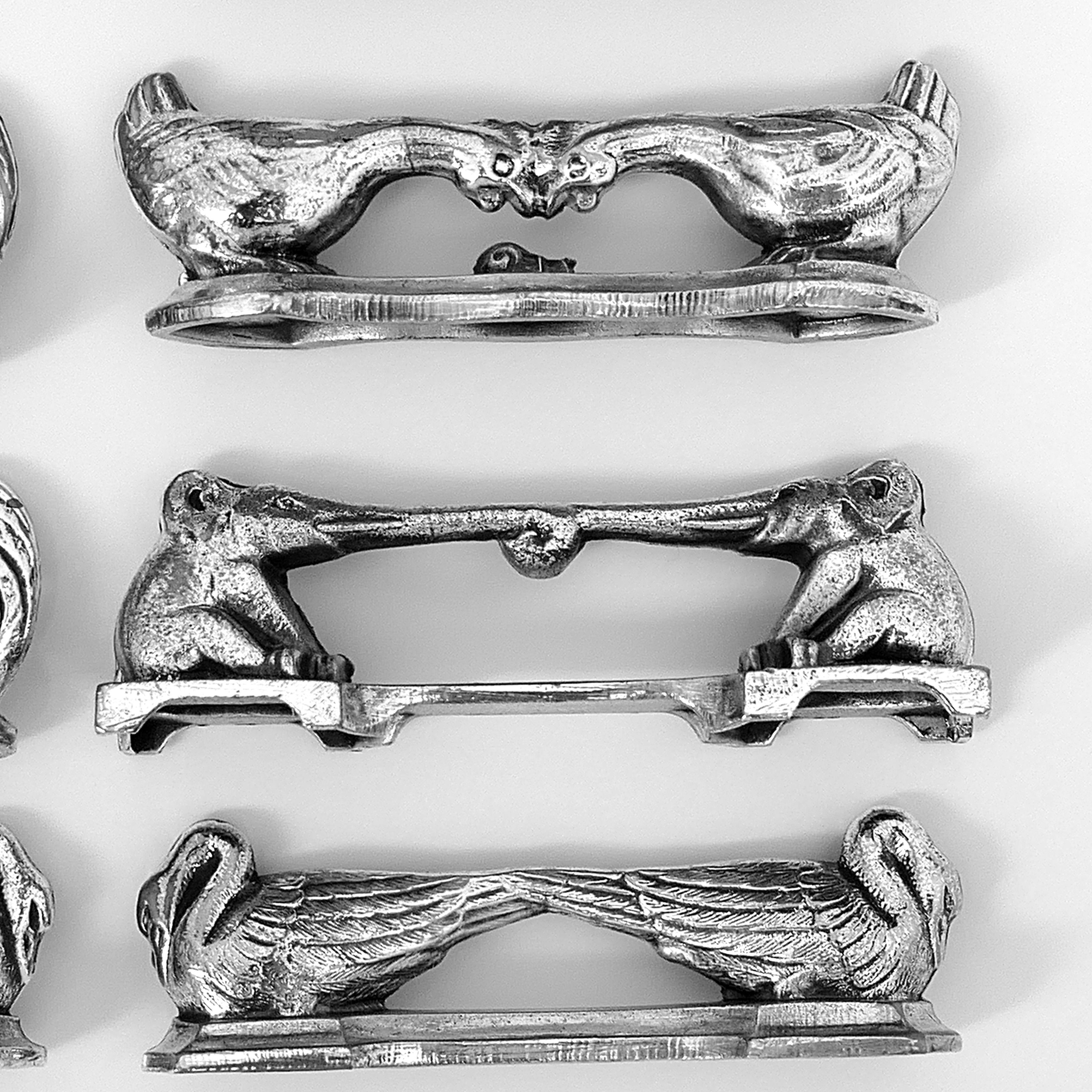 Argit French Silver Art Deco Knife Rests Set 12 Pc, Animals, Original Box For Sale 1