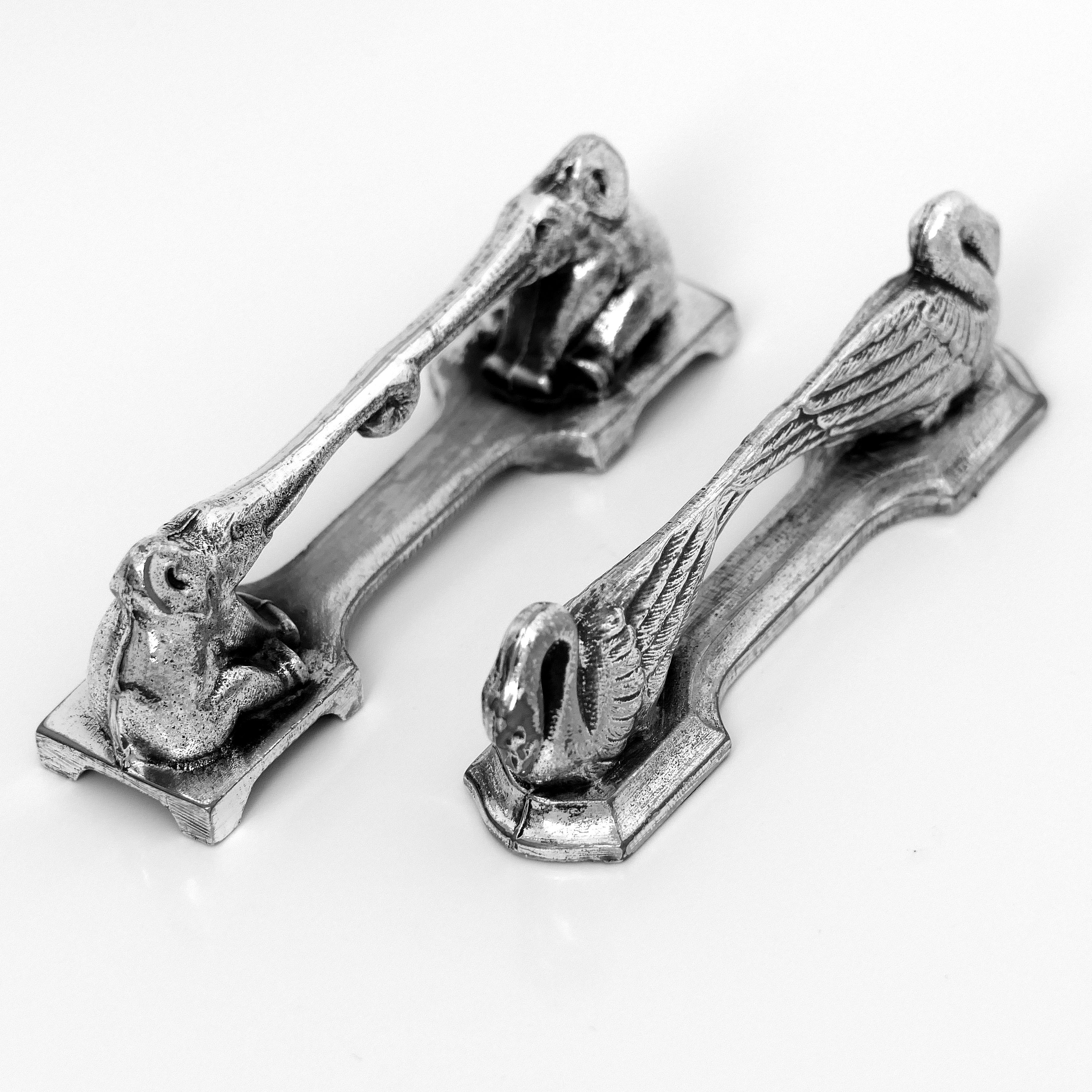 Argit French Silver Art Deco Knife Rests Set 12 Pc, Animals, Original Box For Sale 2