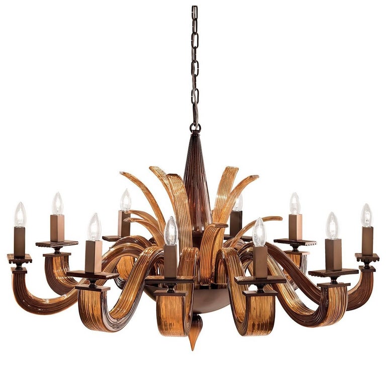 Argo Brown and Amber Chandelier Ten Lights For Sale