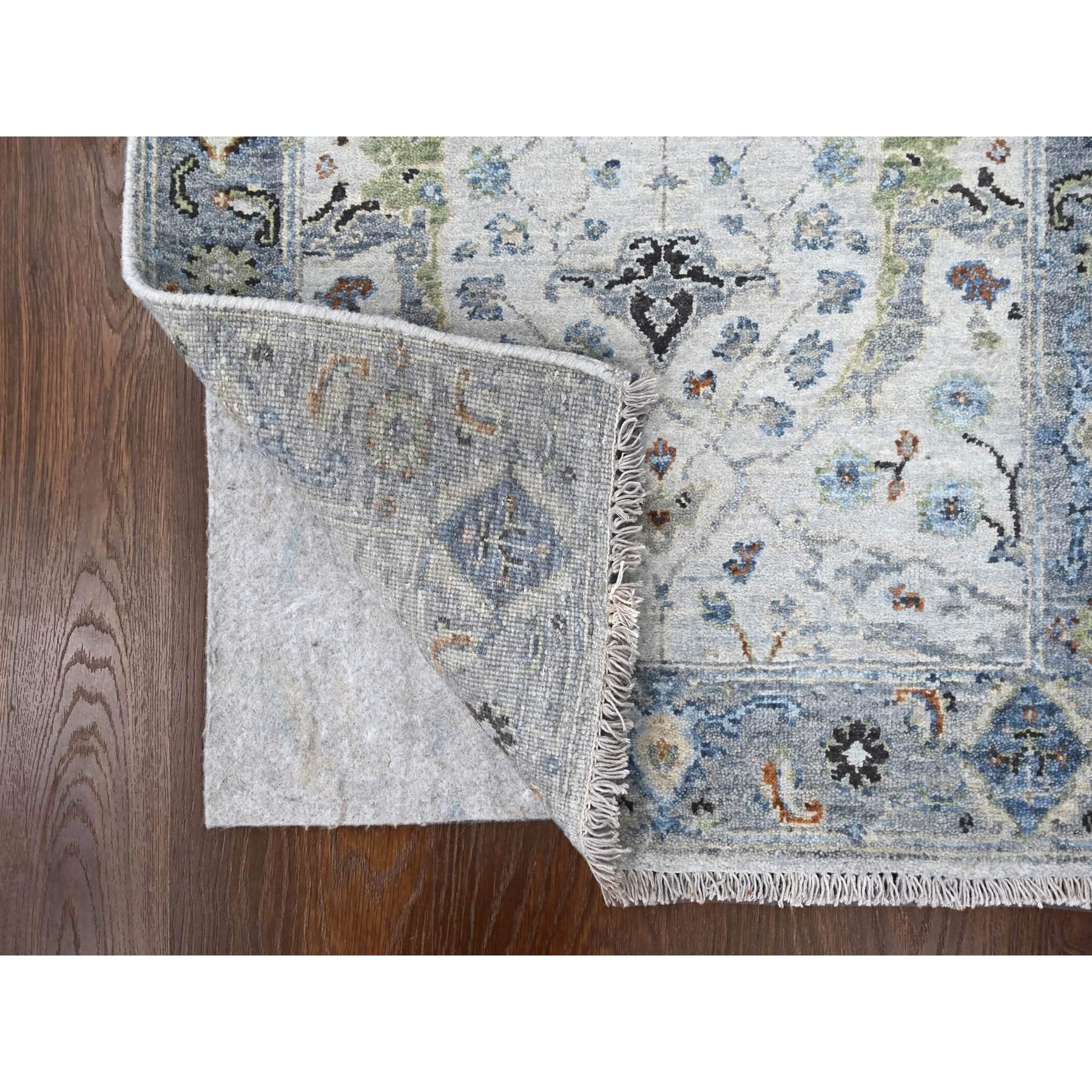 Indiano Argos Gray All Wool Hand Knotted Oushak Floral Design XL Runner Rug 2'6