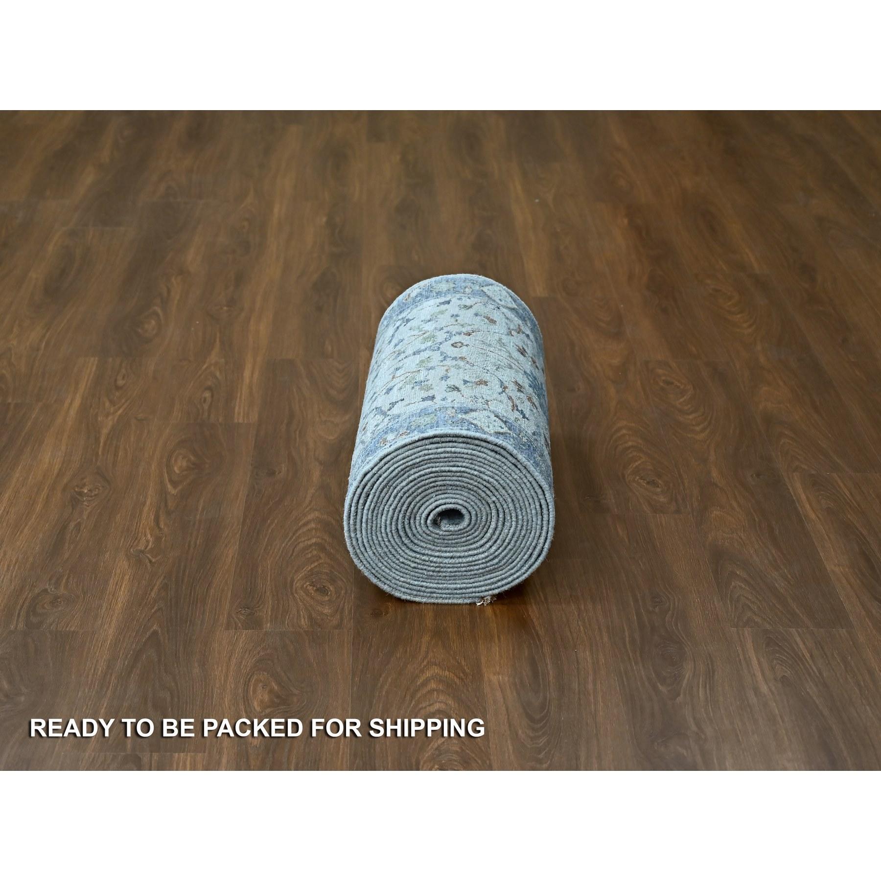 XXI secolo e contemporaneo Argos Gray All Wool Hand Knotted Oushak Floral Design XL Runner Rug 2'6