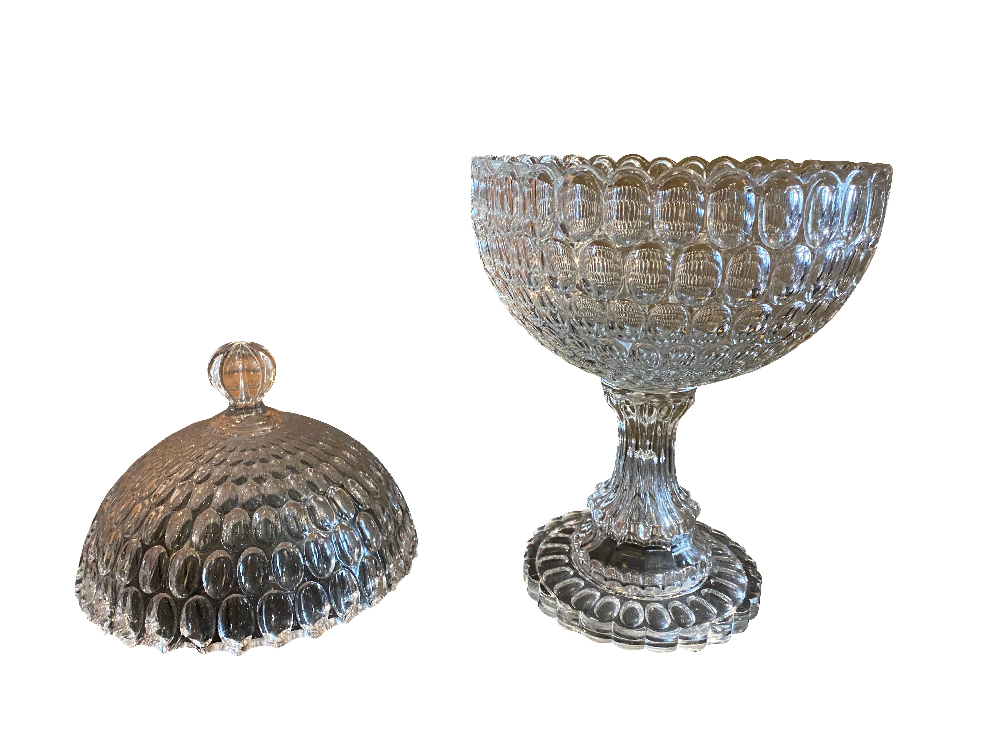 Argus or Thumbprint Glass Compote by Bakewell & Pears & Company In Good Condition In Essex, MA