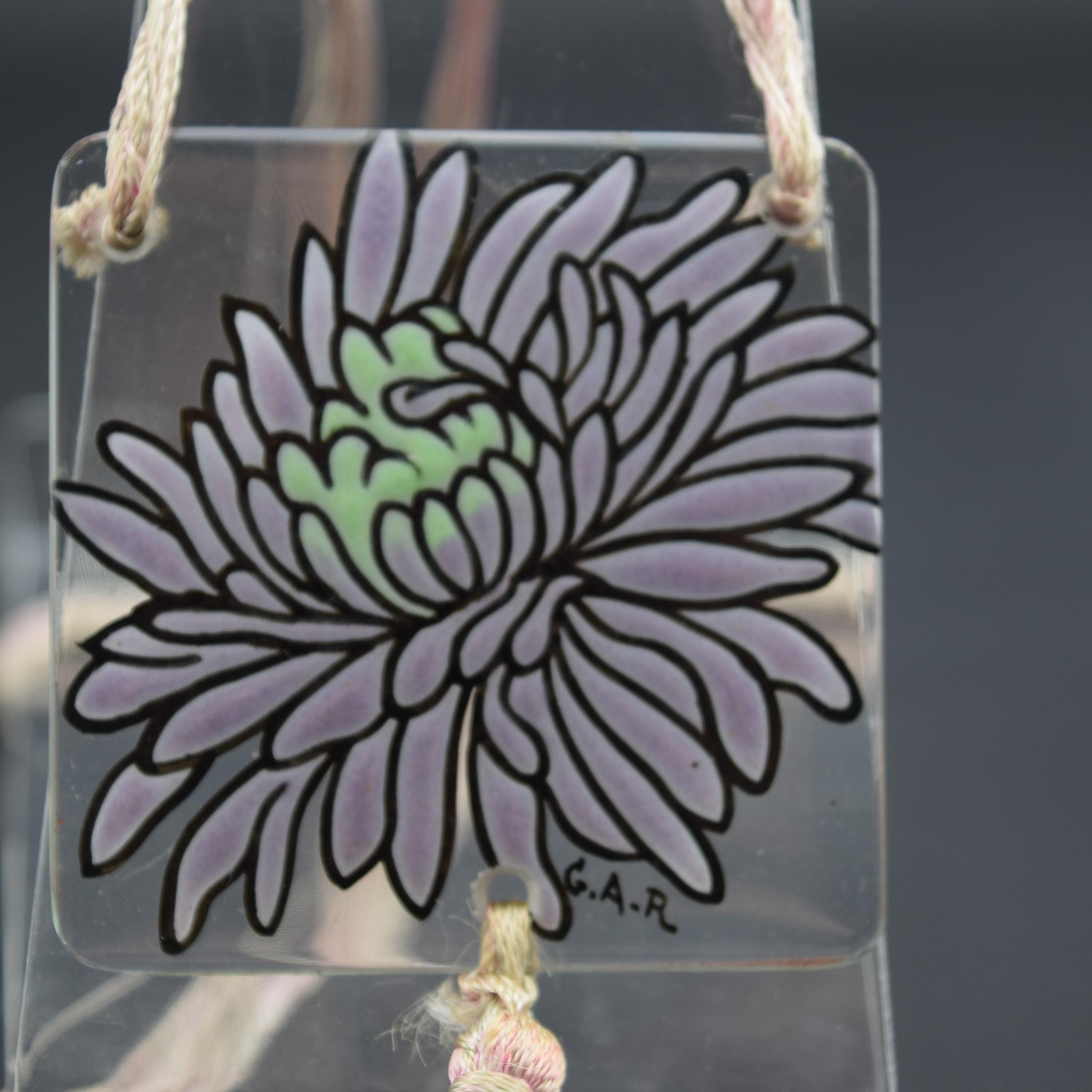 Art Deco Argy Rousseau enameled chrysanthemum pendant C1920 For Sale