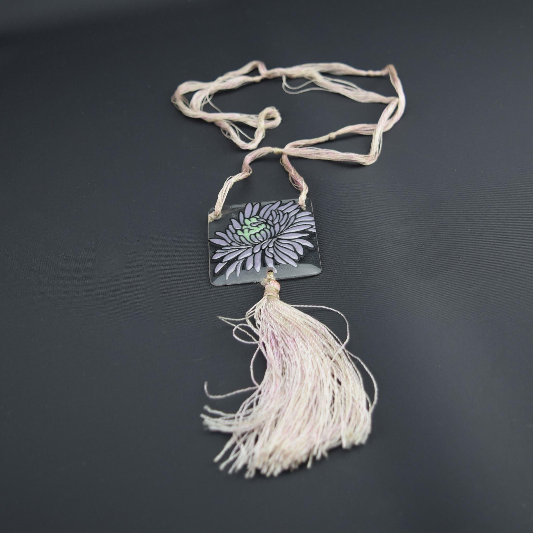 French Argy Rousseau enameled chrysanthemum pendant C1920 For Sale