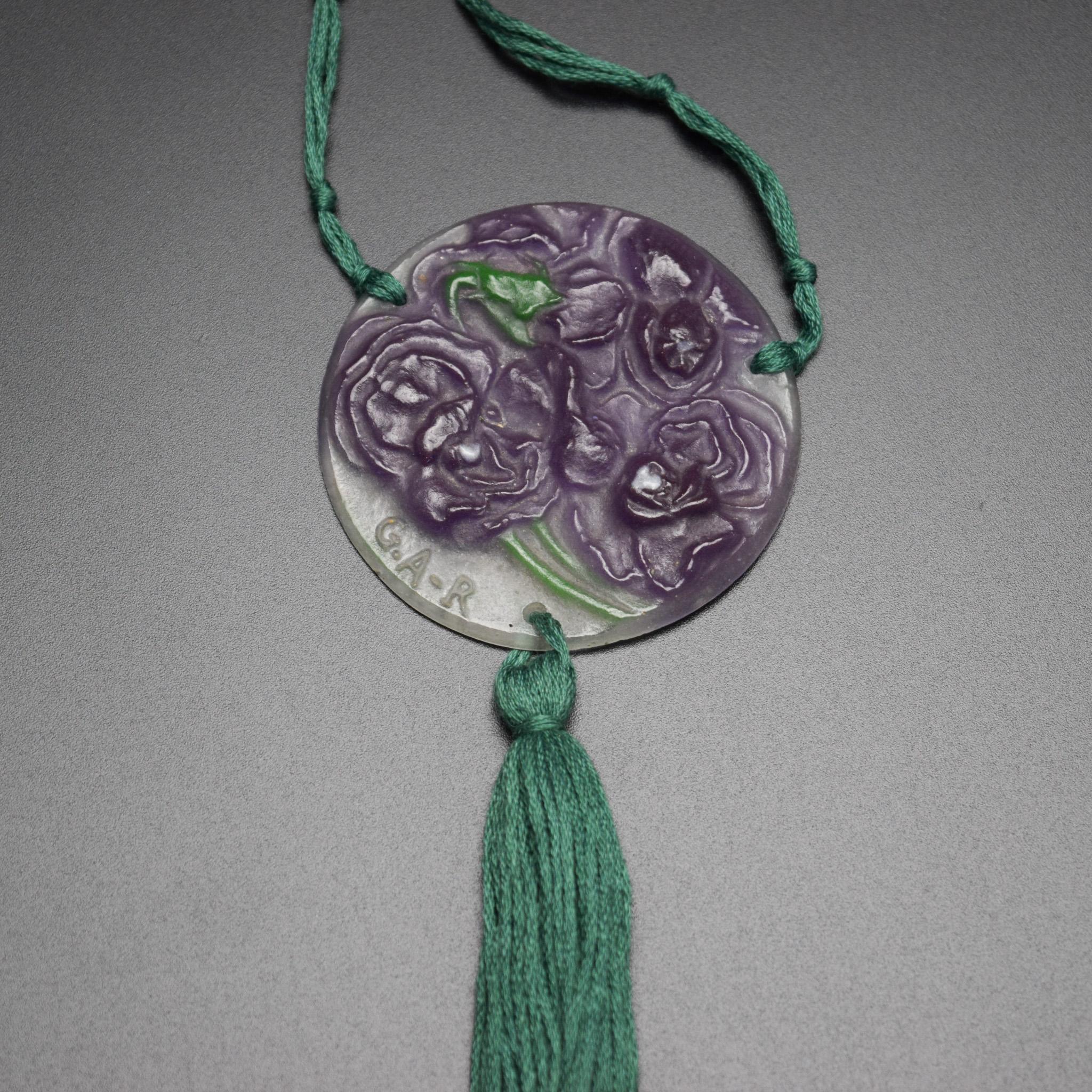 Art Deco Argy Rousseau Pate de verre Parma violets pendant C1921 For Sale