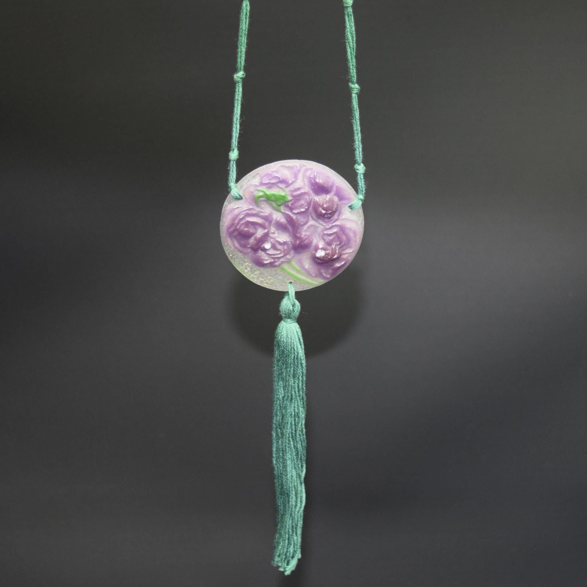 French Argy Rousseau Pate de verre Parma violets pendant C1921 For Sale