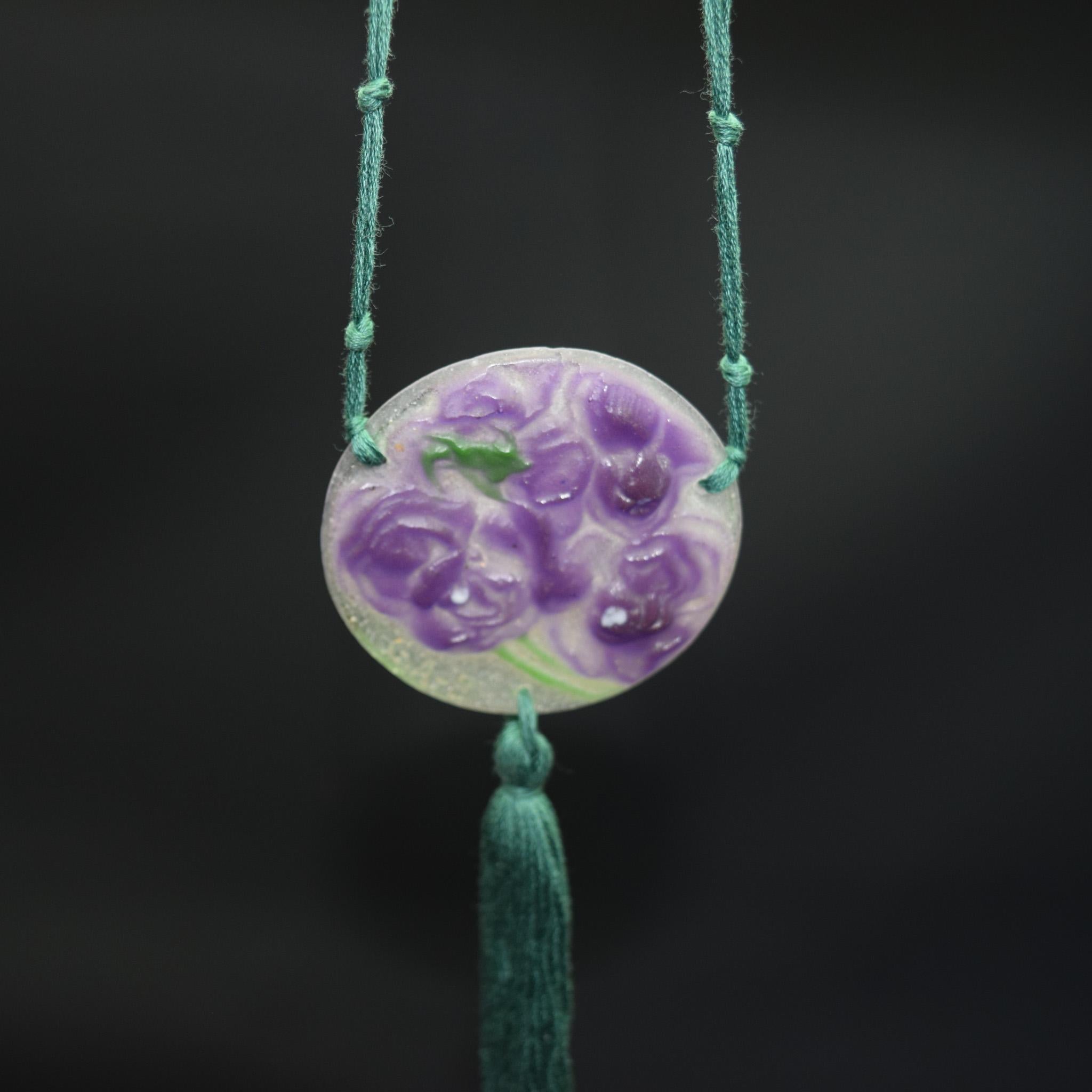 Molded Argy Rousseau Pate de verre Parma violets pendant C1921 For Sale