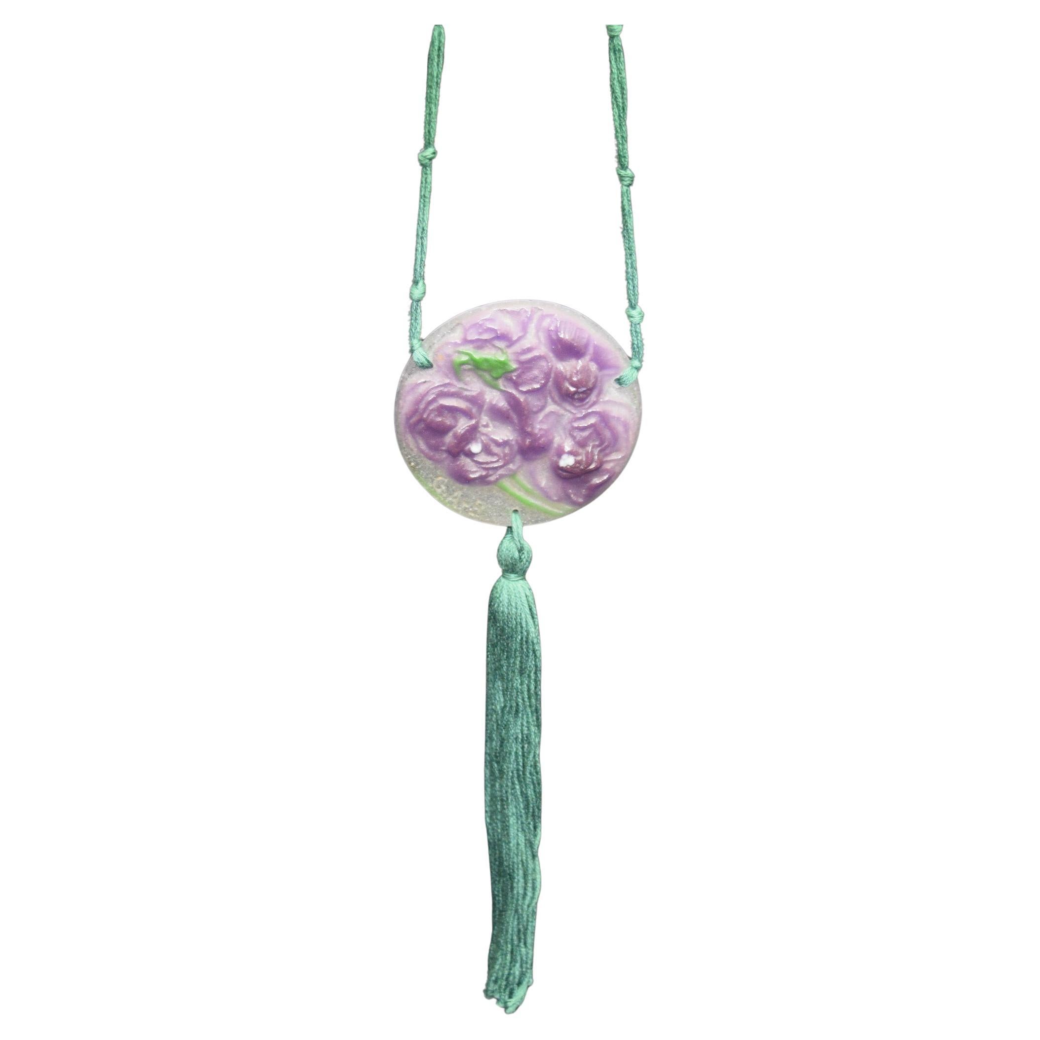 Argy Rousseau Pate de verre Parma violets pendant C1921 For Sale