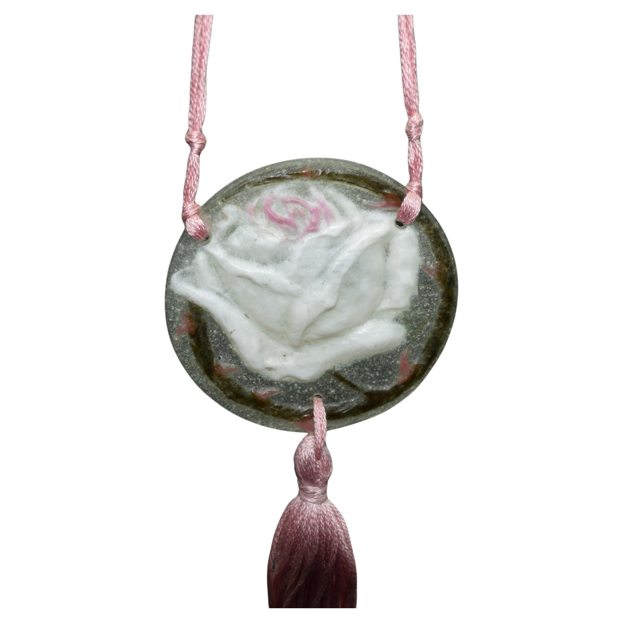Argy Rousseau pate de verre Rose pendant neckless C1921