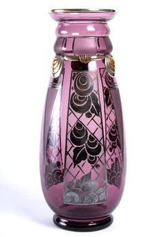 Vase Argyl, verre violet et métal argenté, période : Art déco, 20e siècle