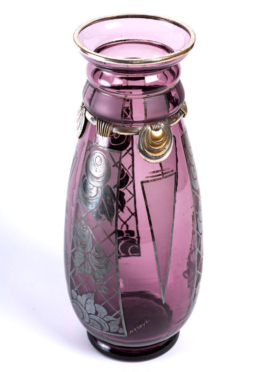 French Argyl Vase, Purple Glass and Silver Metal, Period: Art Deco, 20th Century For Sale