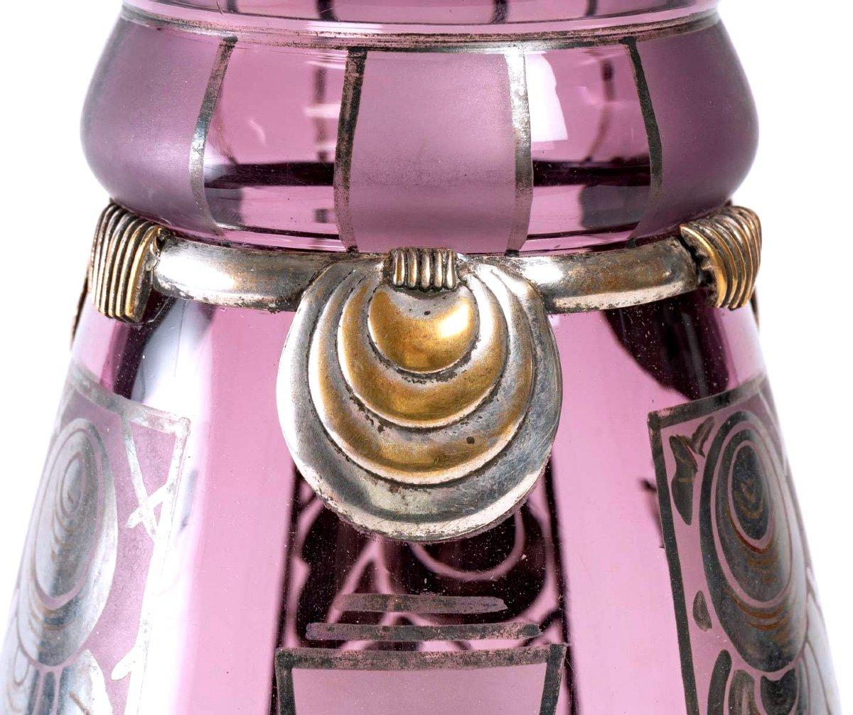 Argyl Vase, Purple Glass and Silver Metal, Period: Art Deco, 20th Century For Sale 1
