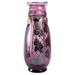 Argyl Vase, Purple Glass and Silver Metal, Period: Art Deco, 20th Century