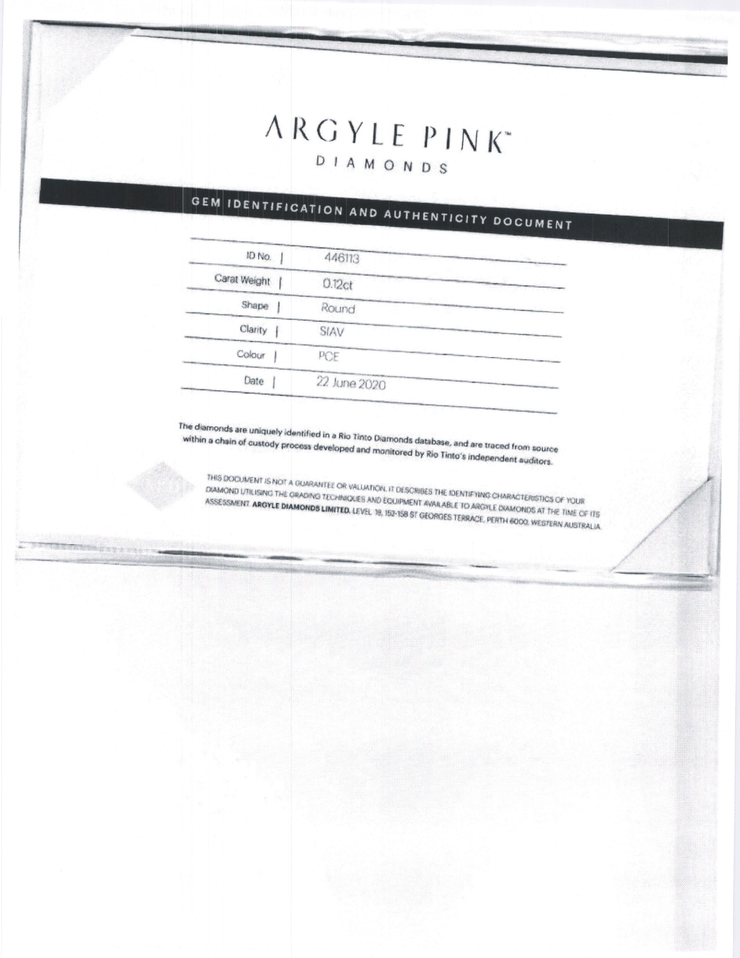 Argyle 0.12 Carat Natural Pink Champagne Round Shape Loose Diamond In New Condition For Sale In Great Neck, NY