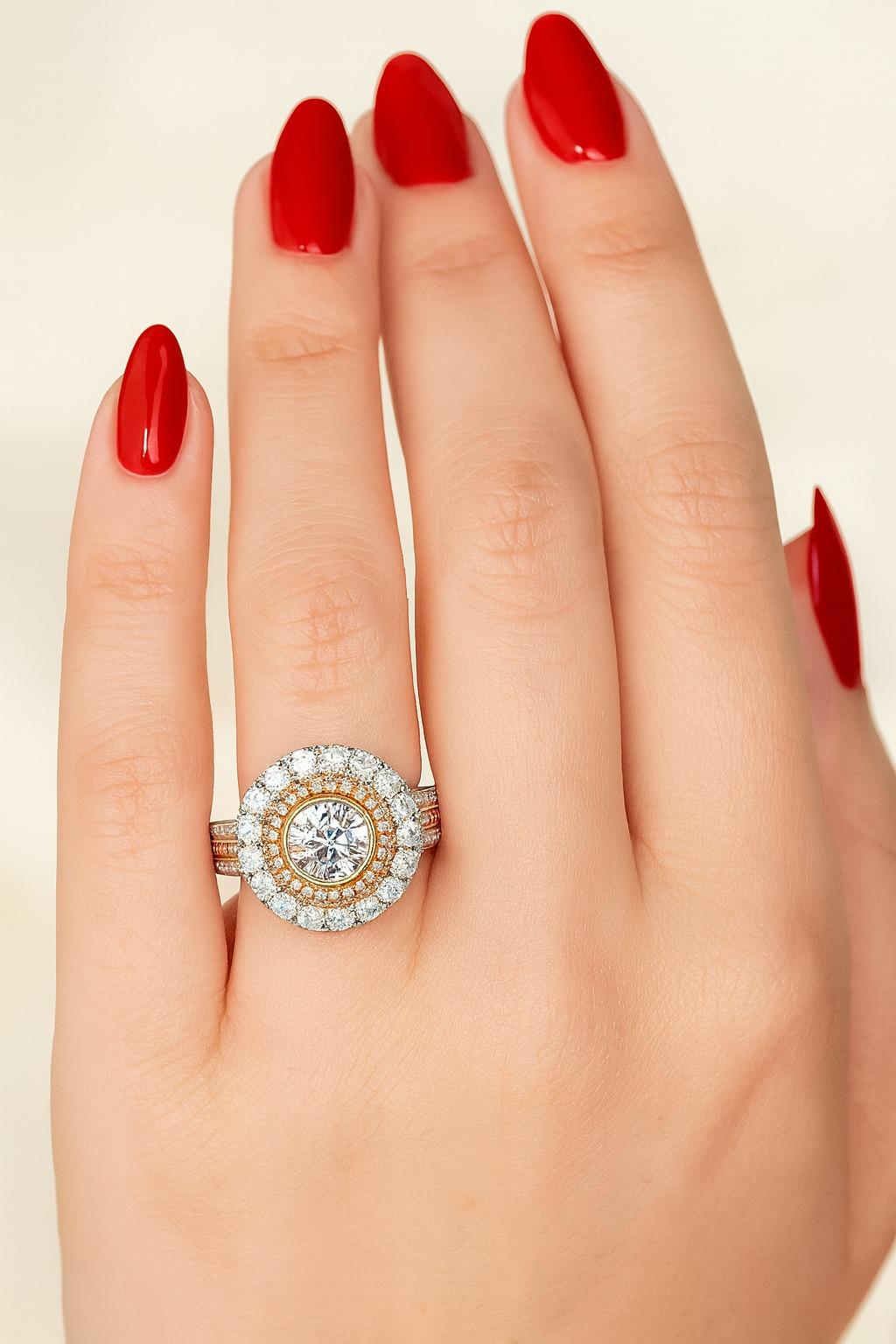 Bague de fiançailles Argyle en or 18 carats, diamant naturel rose de 2,05 carats

Cette bague exquise met en valeur un rare diamant rose naturel provenant de la légendaire mine Argyle, entouré d'un étincelant éventail de diamants blancs.

La pierre