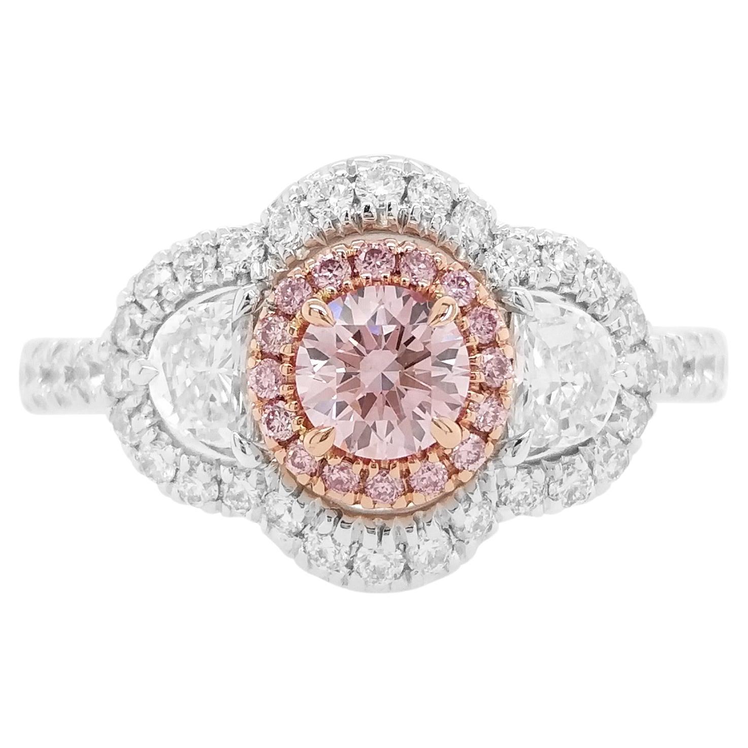 Argyle Anillo de Oro de 18 K con Diamante Rosa Natural Redondo Certificado y Diamante Blanco en venta