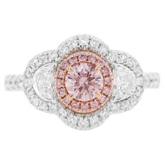 Argyle Anillo de Oro de 18 K con Diamante Rosa Natural Redondo Certificado y Diamante Blanco