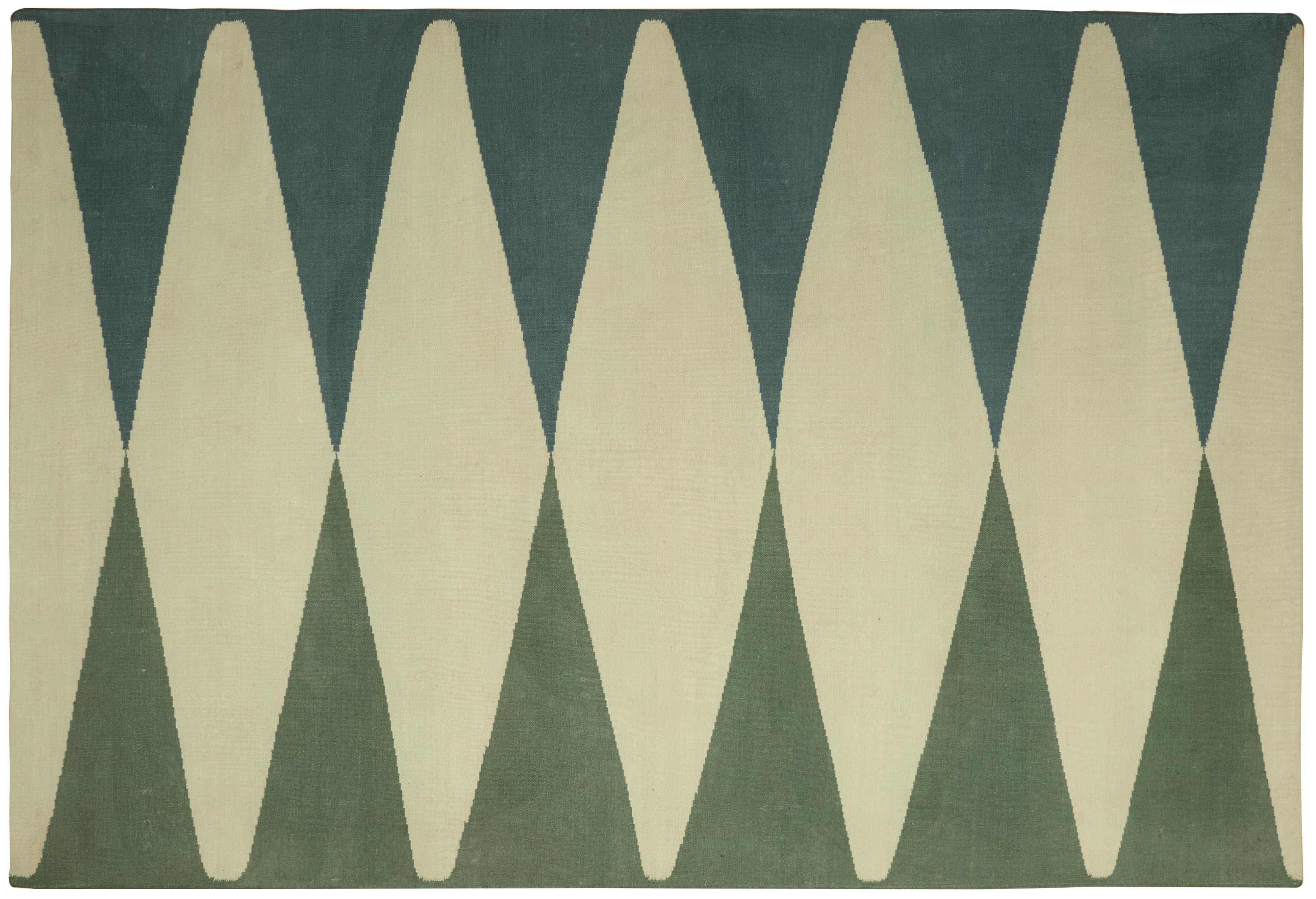 Hand-Woven Argyle Kilm Minimal, art deco inspired, custom colors and sizes by Wende Reid For Sale
