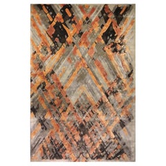 Antique ARGYLE Hand Tufted Contemporary Silk Rug in Blue, Gold & Rust Colours by Hands